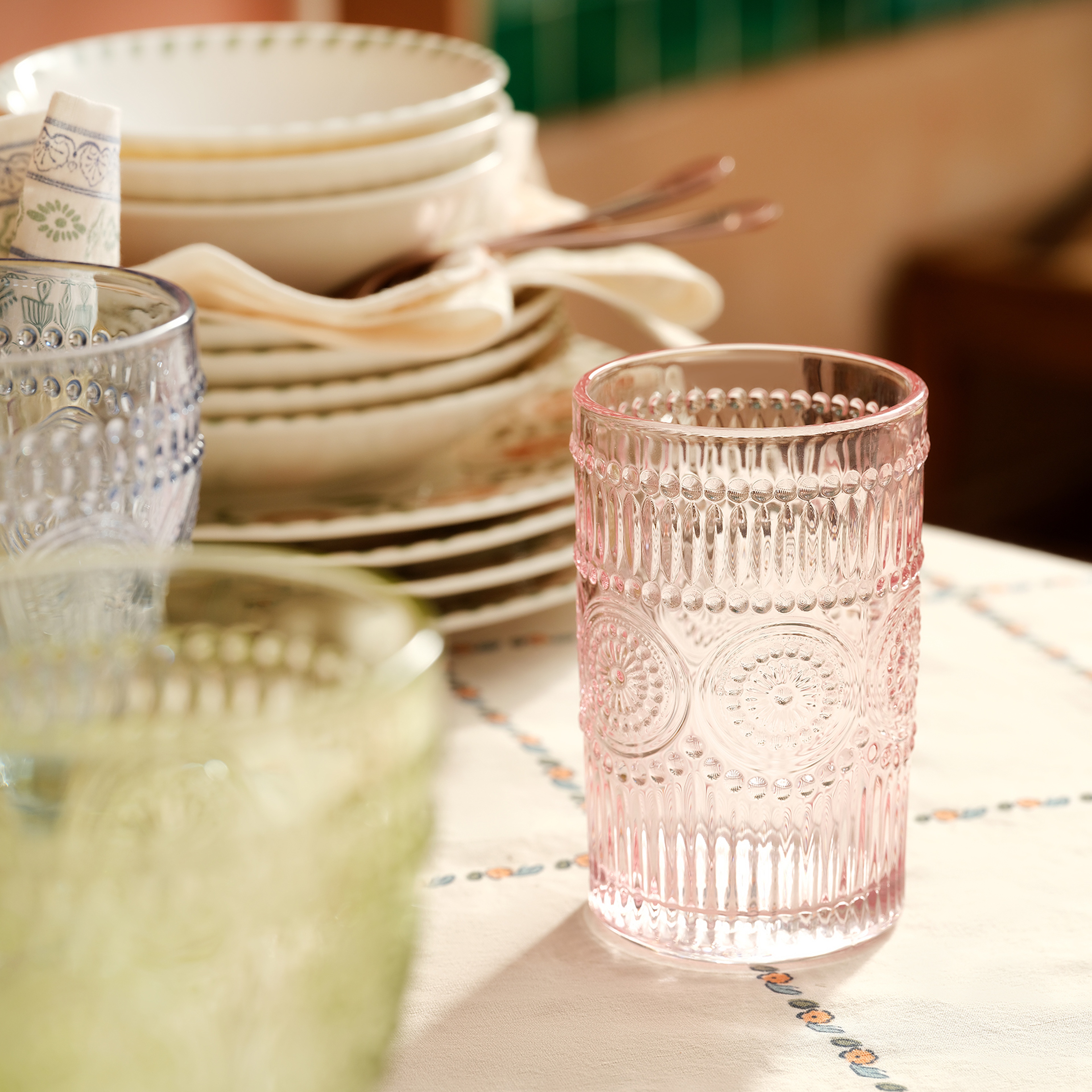 Loess Cam Meşrubat Bardağı 380 Ml Pembe