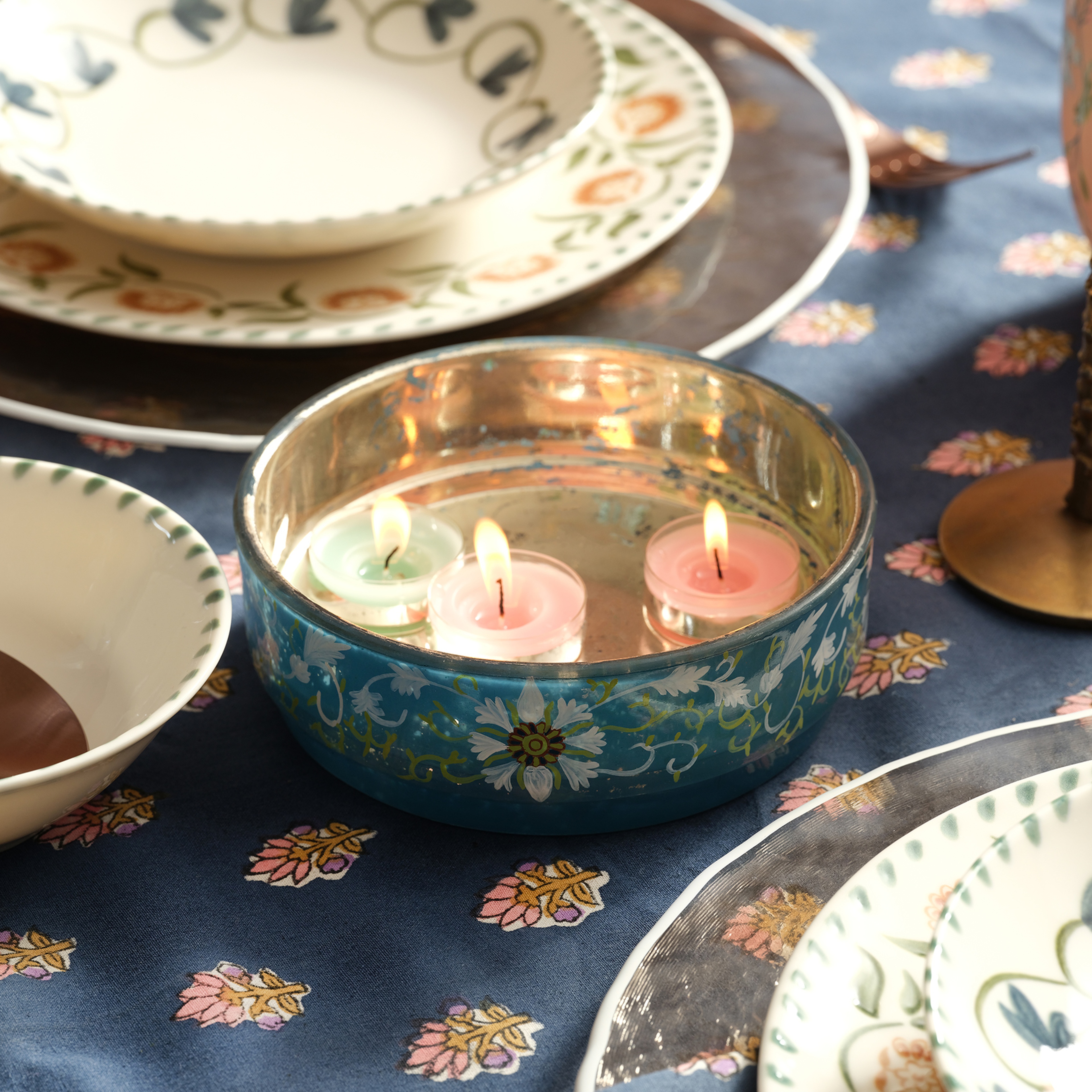 Aravalı Cam Dekoratif Kase 15x15x5 Cm Mavi