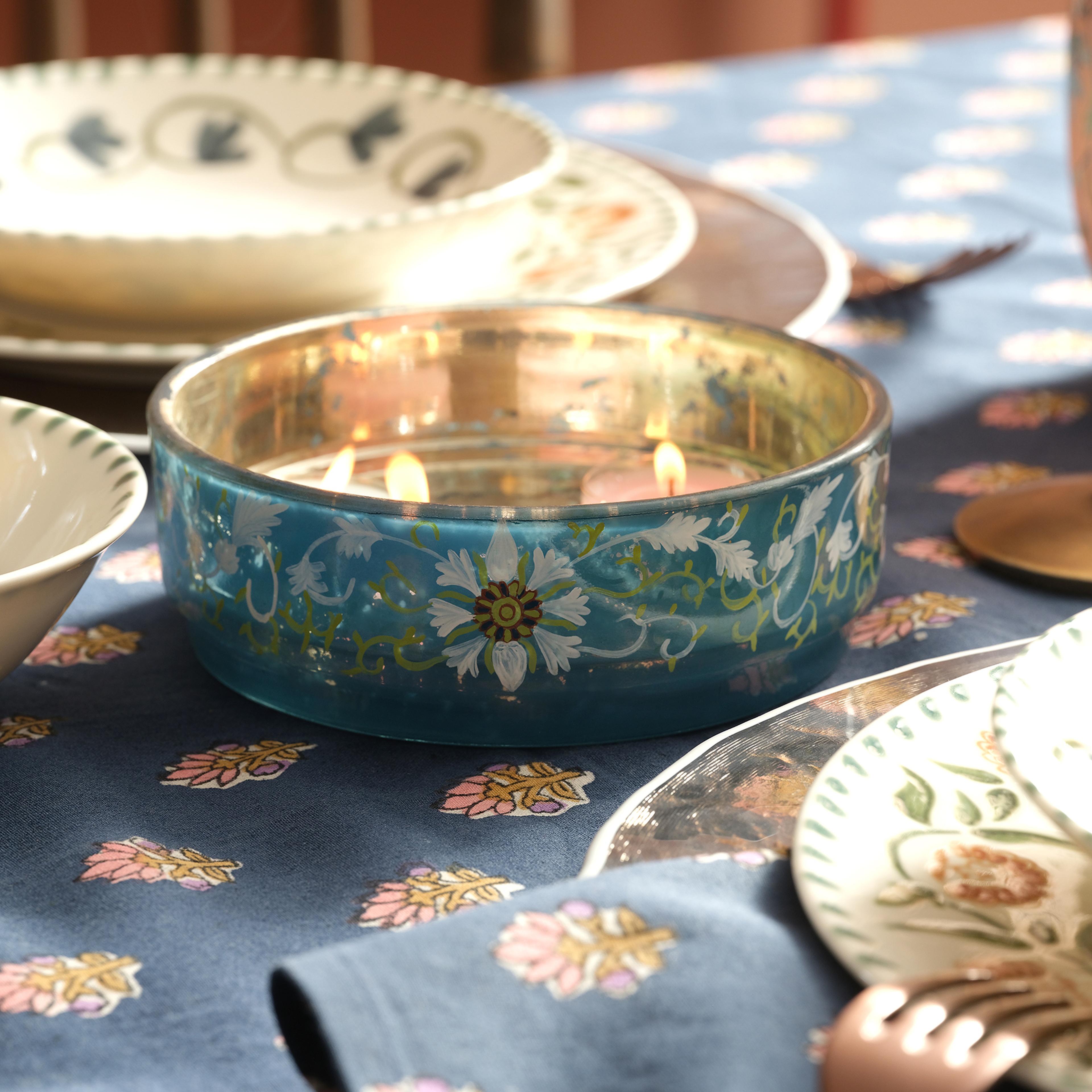 Aravalı Cam Dekoratif Kase 15x15x5 Cm Mavi