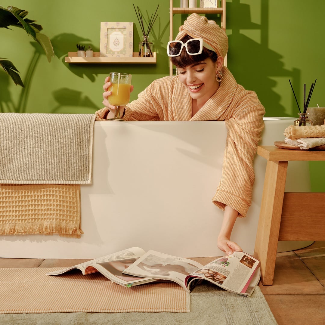 Solıd İplik Boyalı Çizgili Pamuk %100 Pamuk Saç Havlusu Standart Beden Natürel - Tarçın