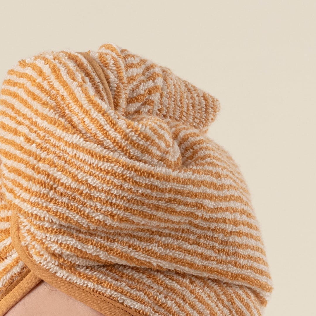 Solıd İplik Boyalı Çizgili Pamuk %100 Pamuk Saç Havlusu Standart Beden Natürel - Tarçın