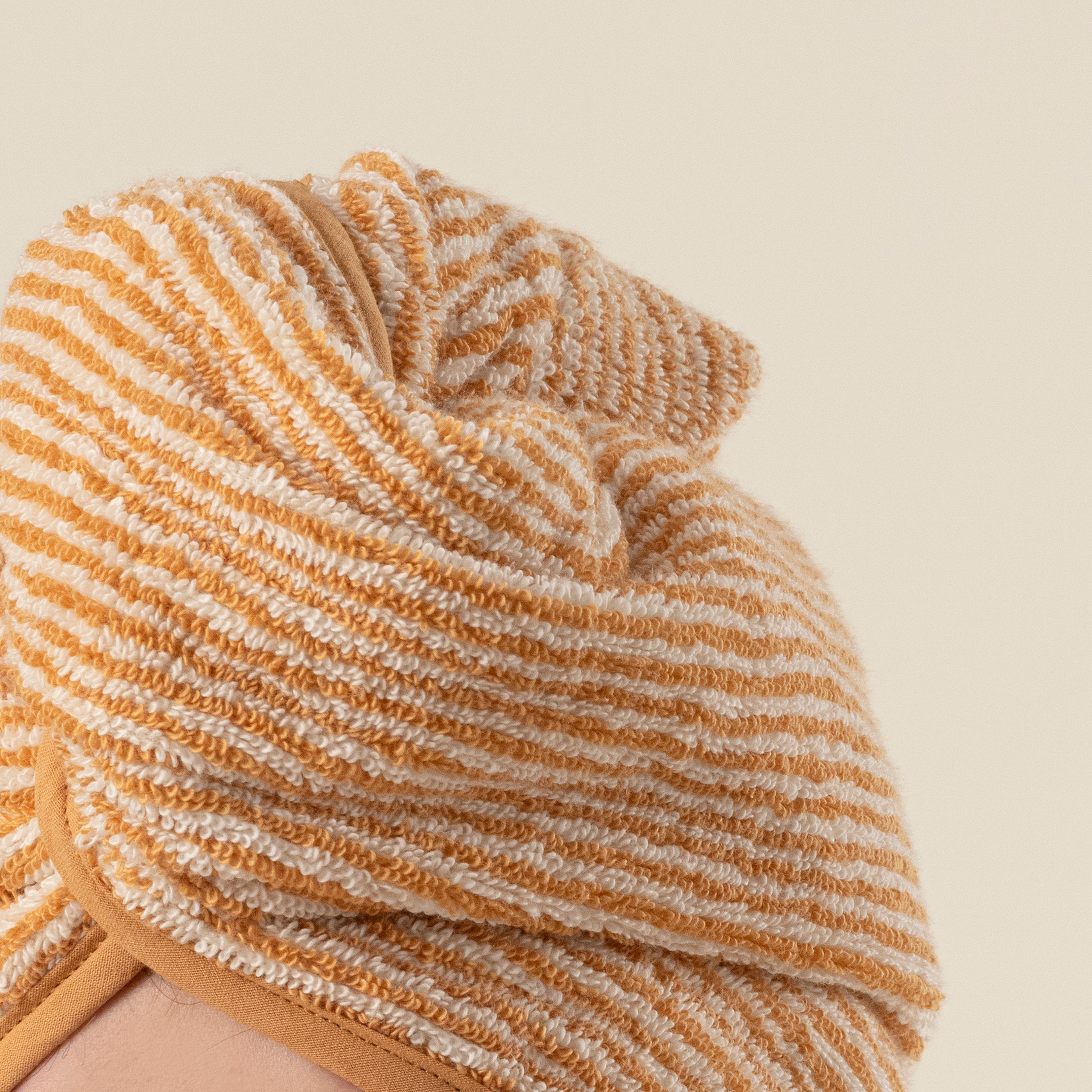 Solıd İplik Boyalı Çizgili Pamuk %100 Pamuk Saç Havlusu Standart Beden Natürel - Tarçın