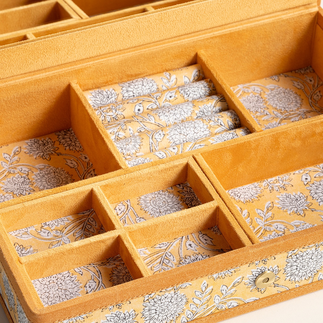 Noıda Baskılı Pamuk Dekoratif Kutu 32.80x21.60 Cm Sarı