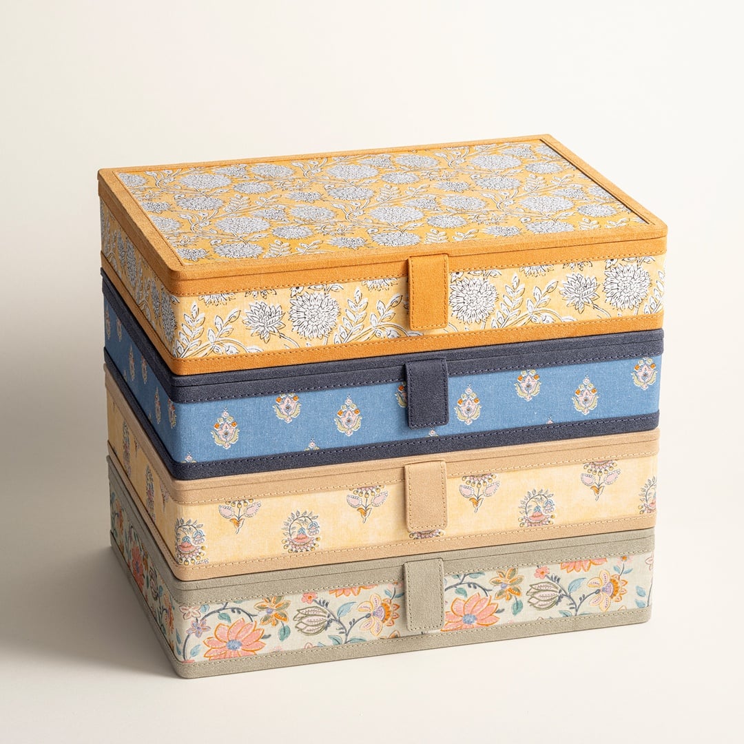 Noıda Baskılı Pamuk Dekoratif Kutu 32.80x21.60 Cm Sarı