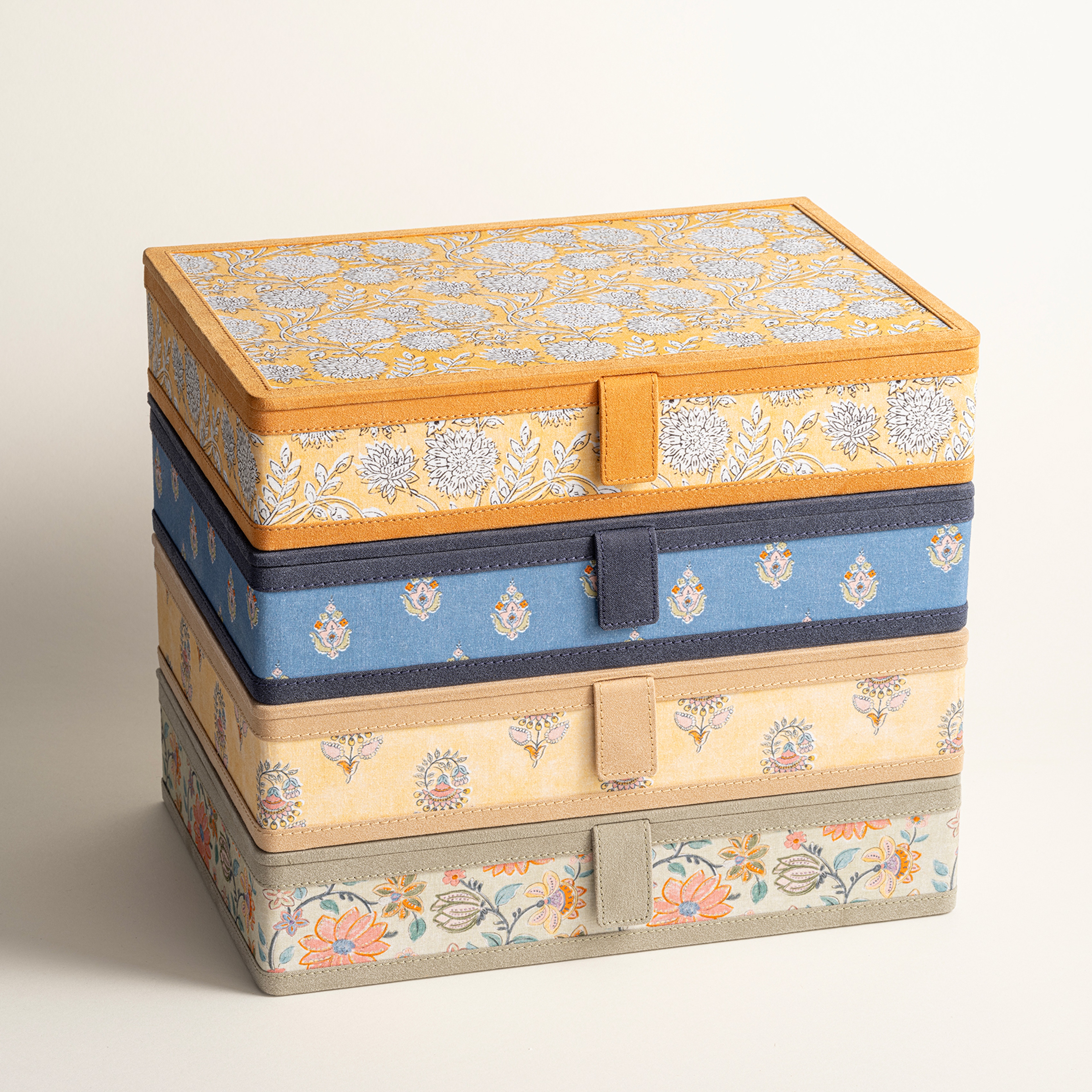 Noıda Baskılı Pamuk Dekoratif Kutu 32.80x21.60 Cm Sarı