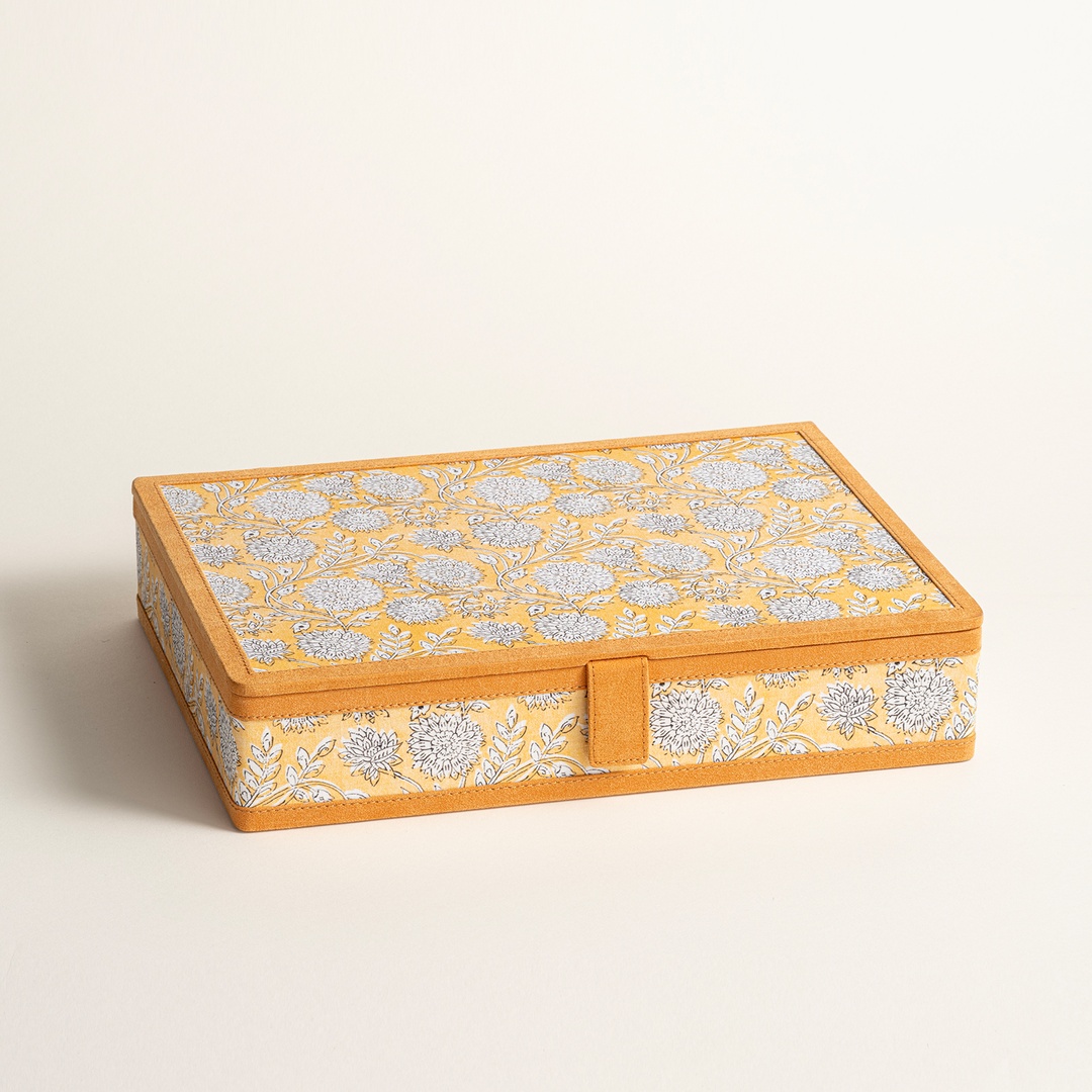 Noıda Baskılı Pamuk Dekoratif Kutu 32.80x21.60 Cm Sarı