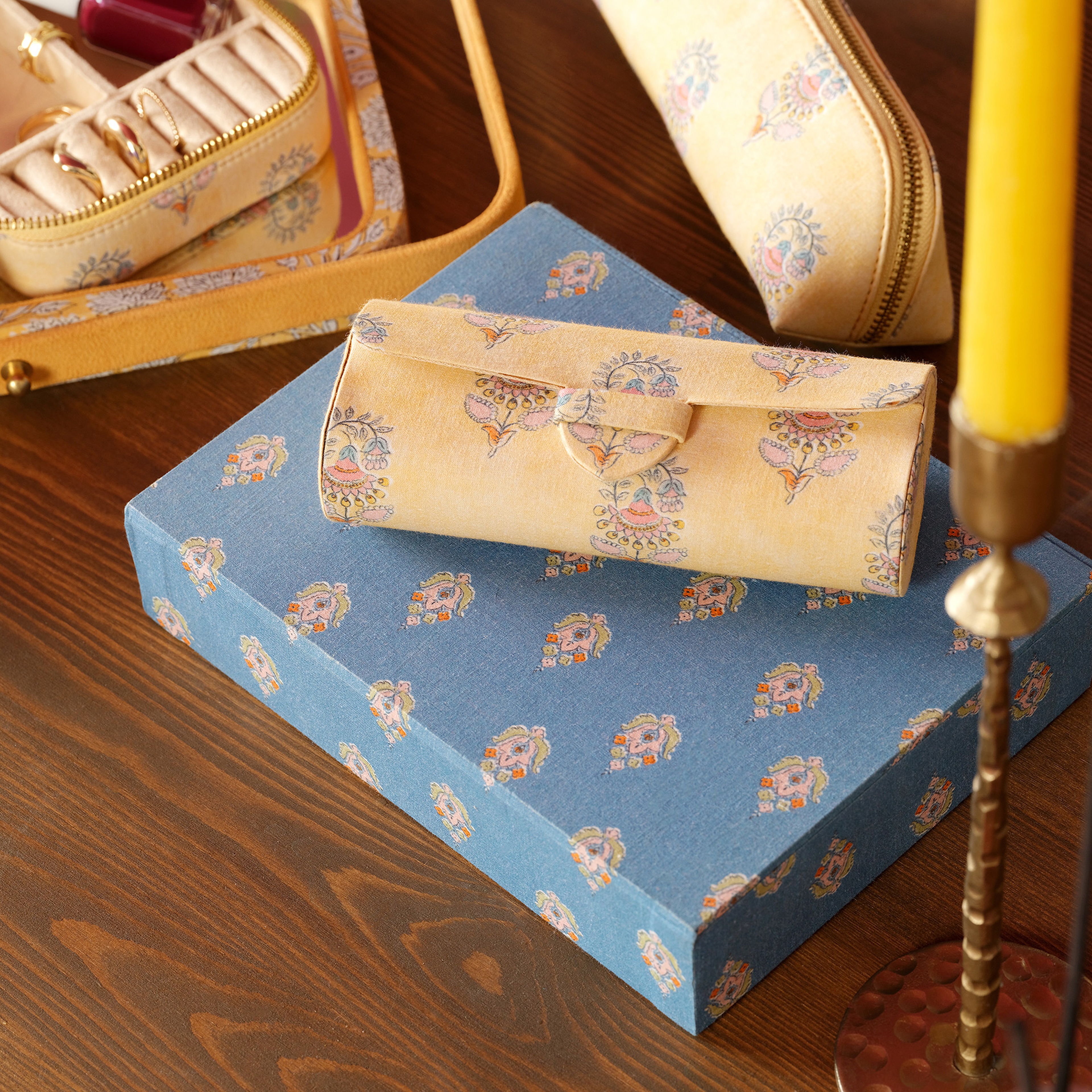 Noıda Baskılı Pamuk Dekoratif Kutu 22.20x16.80 Cm Mavi