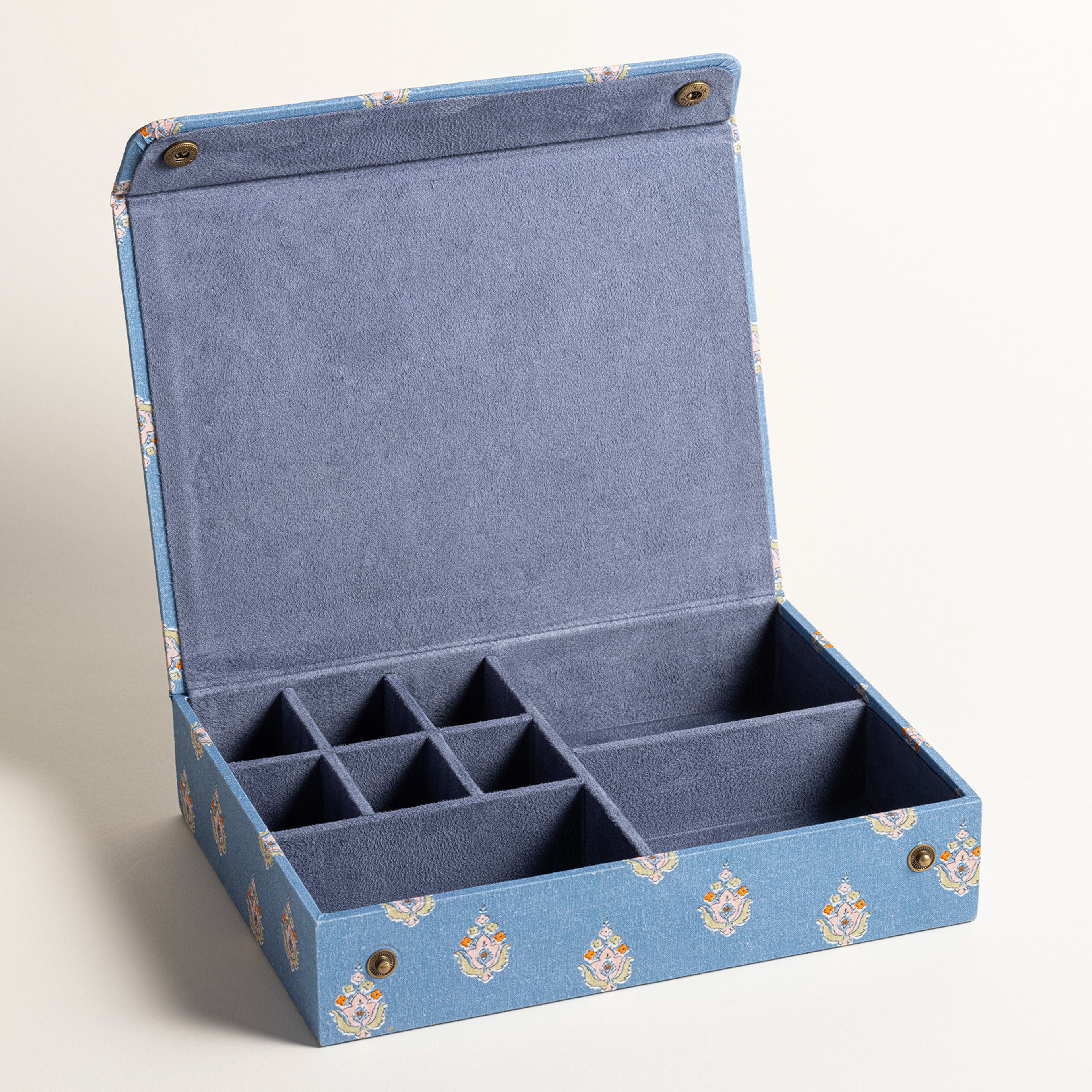 Noıda Baskılı Pamuk Dekoratif Kutu 22.20x16.80 Cm Mavi