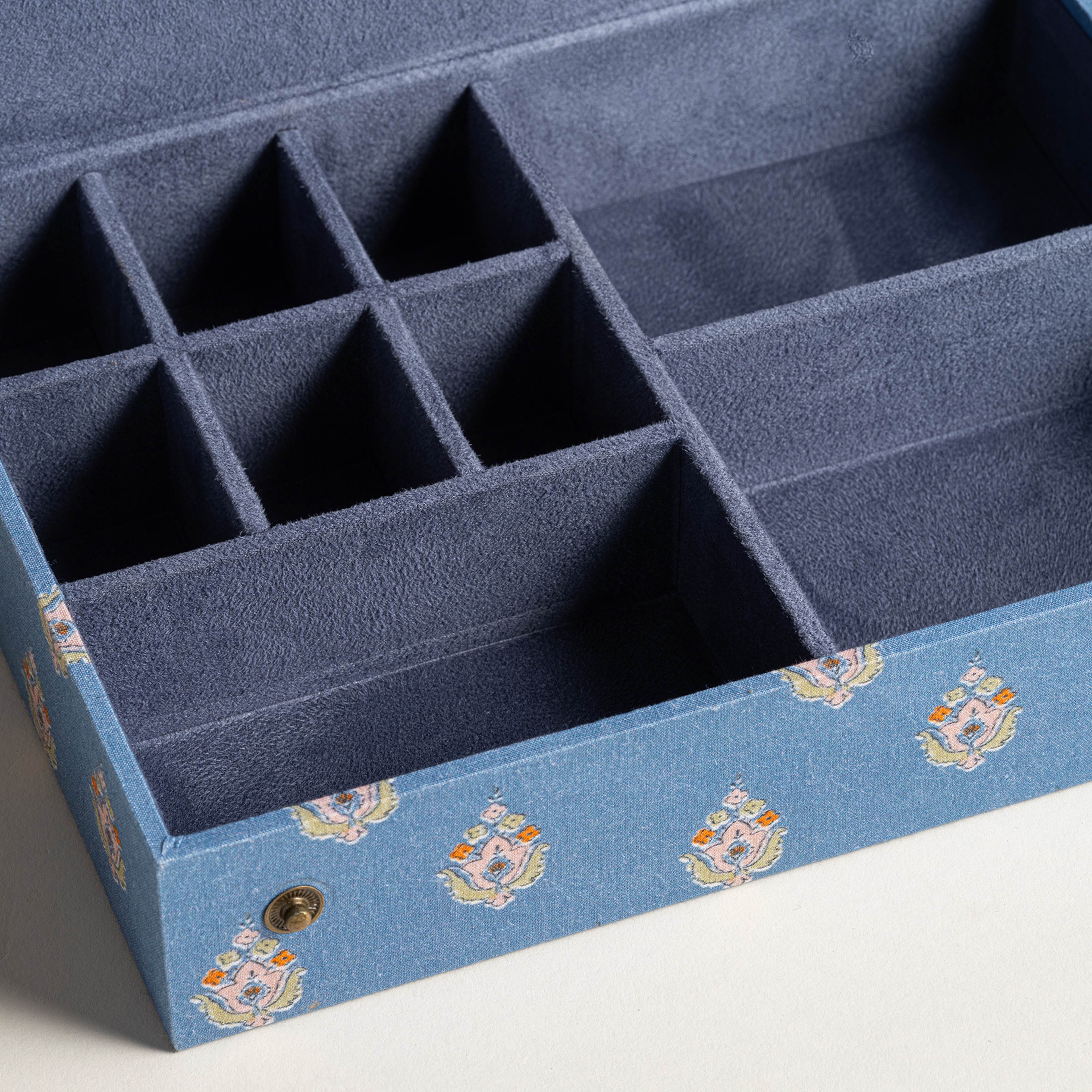 Noıda Baskılı Pamuk Dekoratif Kutu 22.20x16.80 Cm Mavi