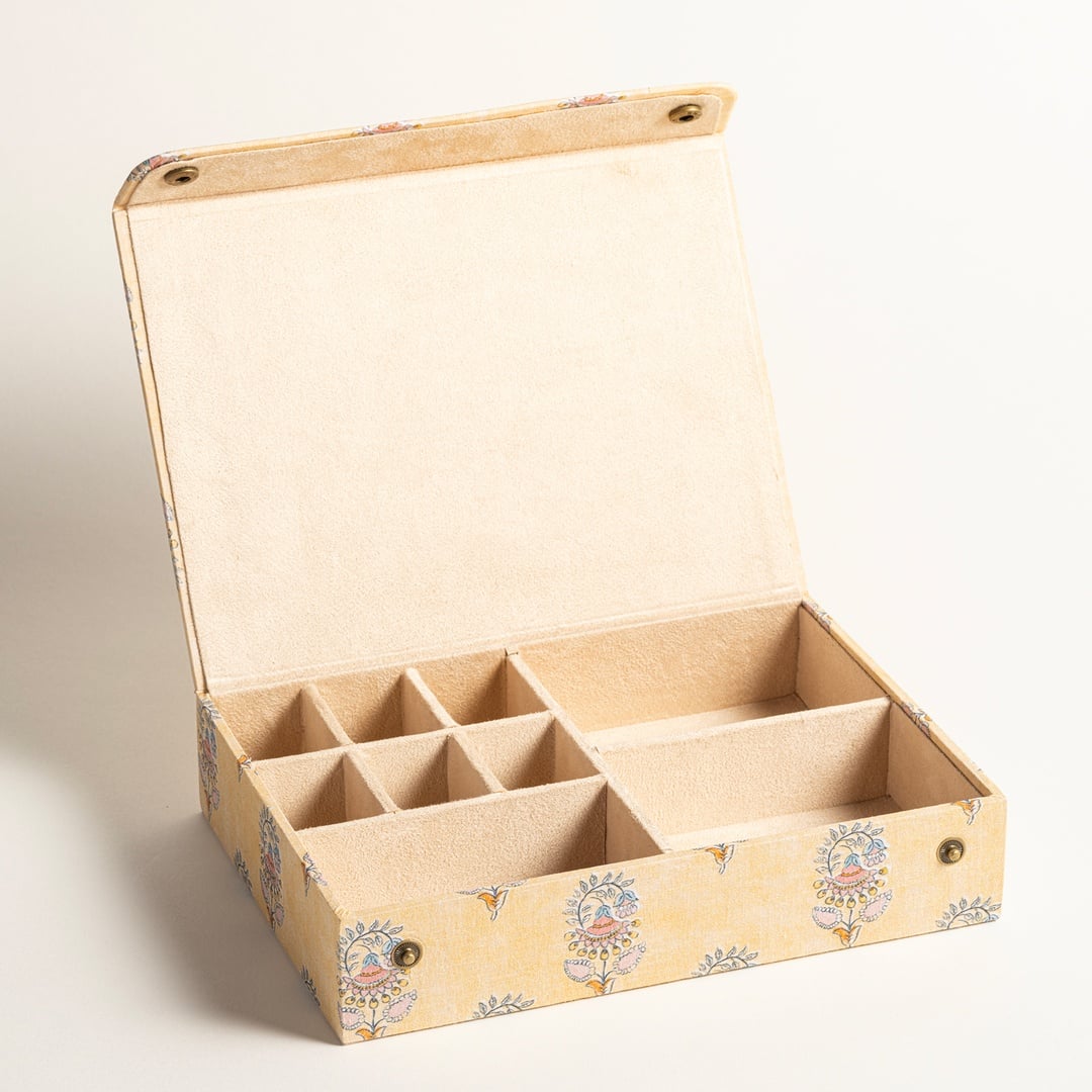 Noıda Baskılı Pamuk Dekoratif Kutu 22.20x16.80 Cm Açık Sarı