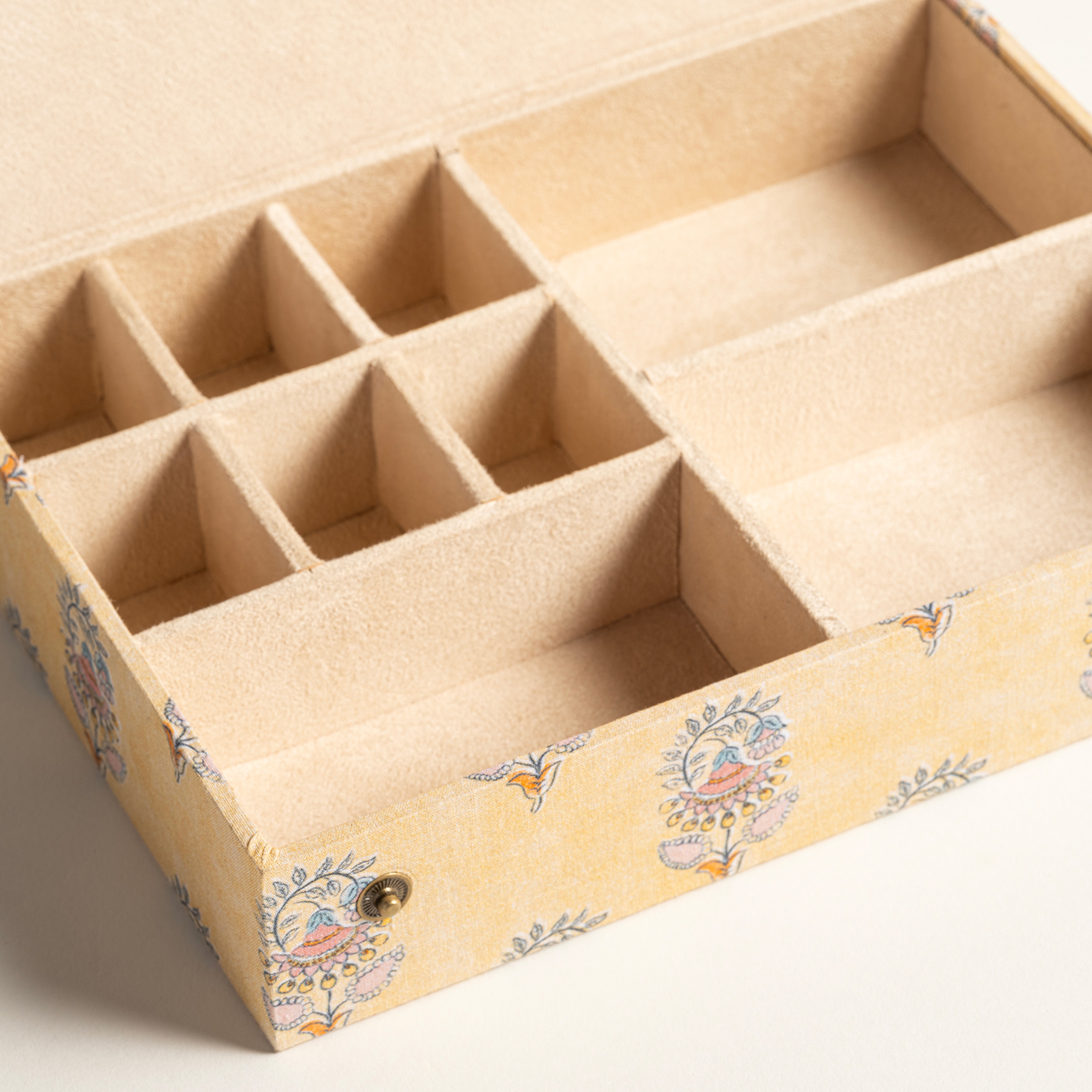 Noıda Baskılı Pamuk Dekoratif Kutu 22.20x16.80 Cm Açık Sarı