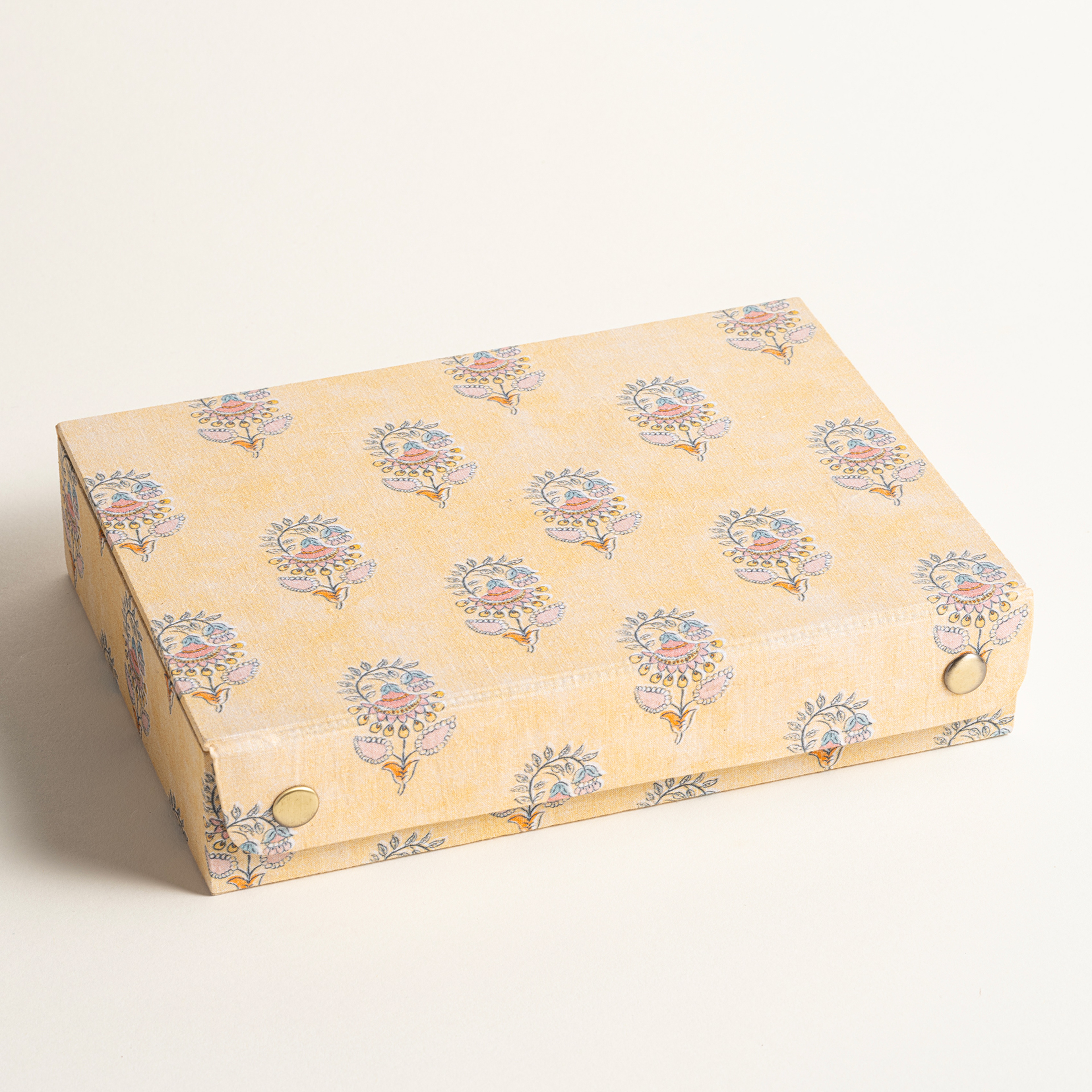 Noıda Baskılı Pamuk Dekoratif Kutu 22.20x16.80 Cm Açık Sarı