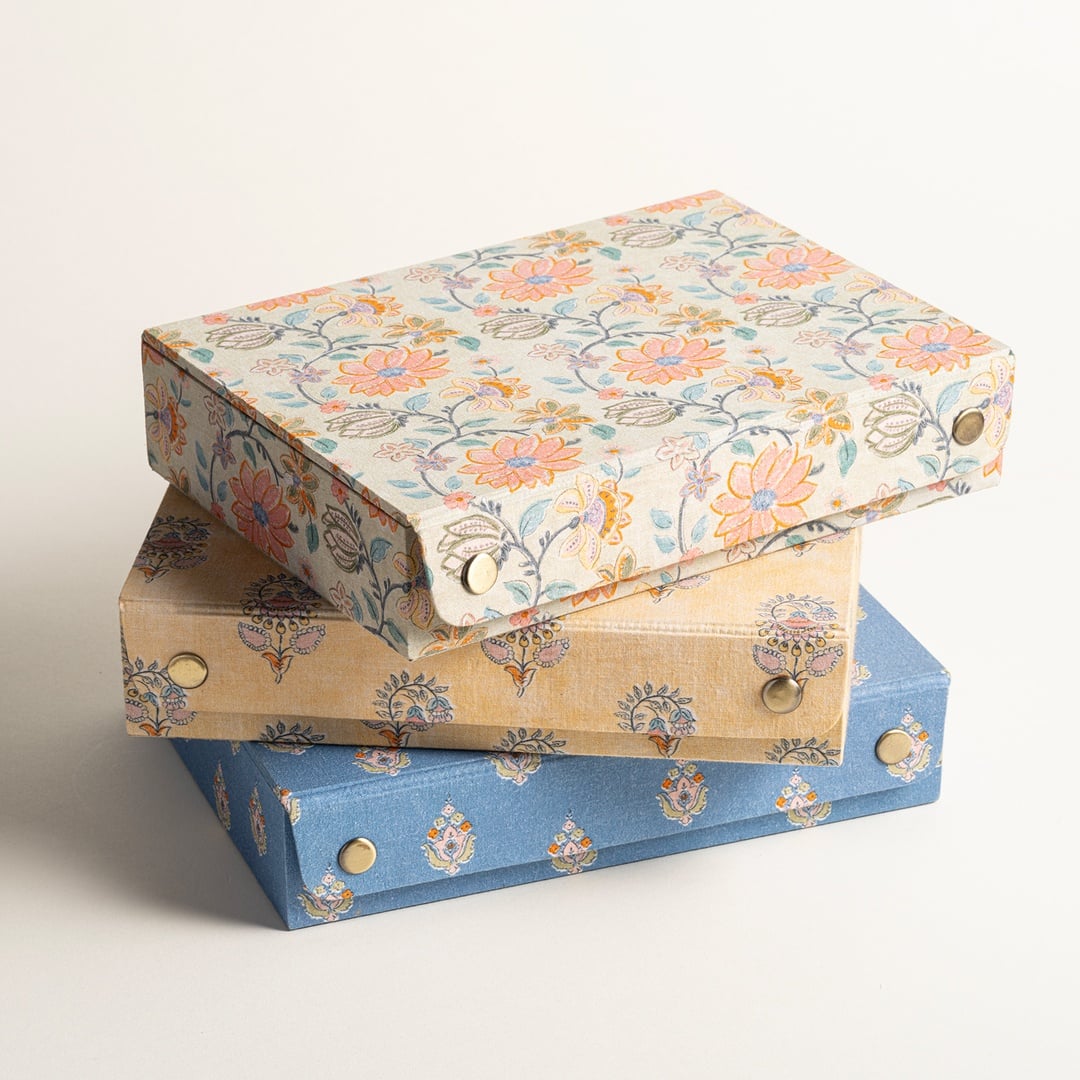 Noıda Baskılı Pamuk Dekoratif Kutu 22.20x16.80 Cm Açık Sarı