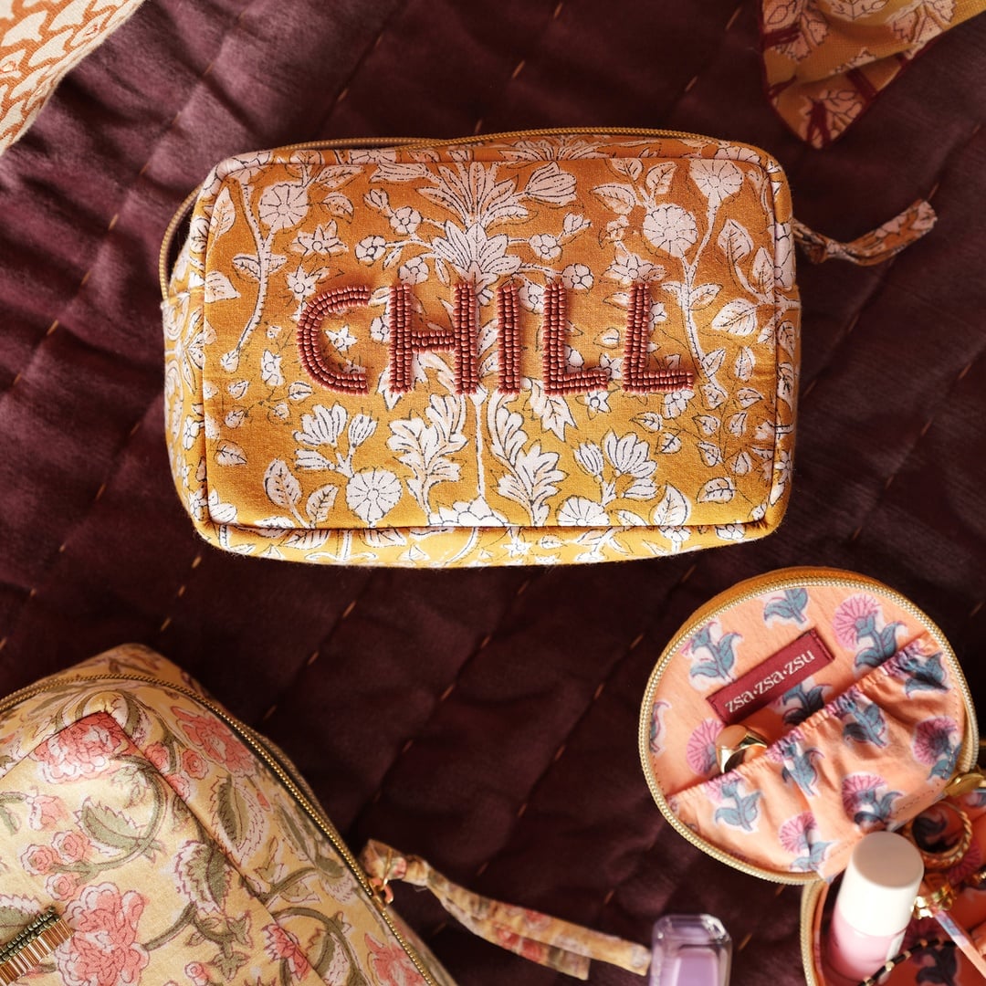 Delhı Nakışlı El Baskısı Büyük Boy Pamuk Pamuk Makyaj Çantası 23x14 Cm Renkli