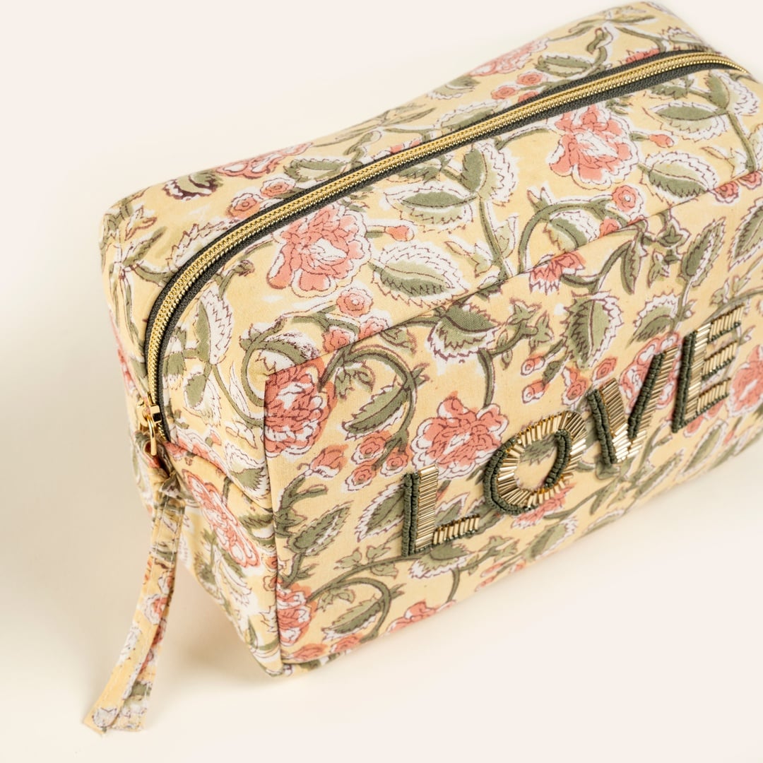 Delhı Nakışlı El Baskısı Büyük Boy Pamuk Pamuk Makyaj Çantası 23x14 Cm Renkli