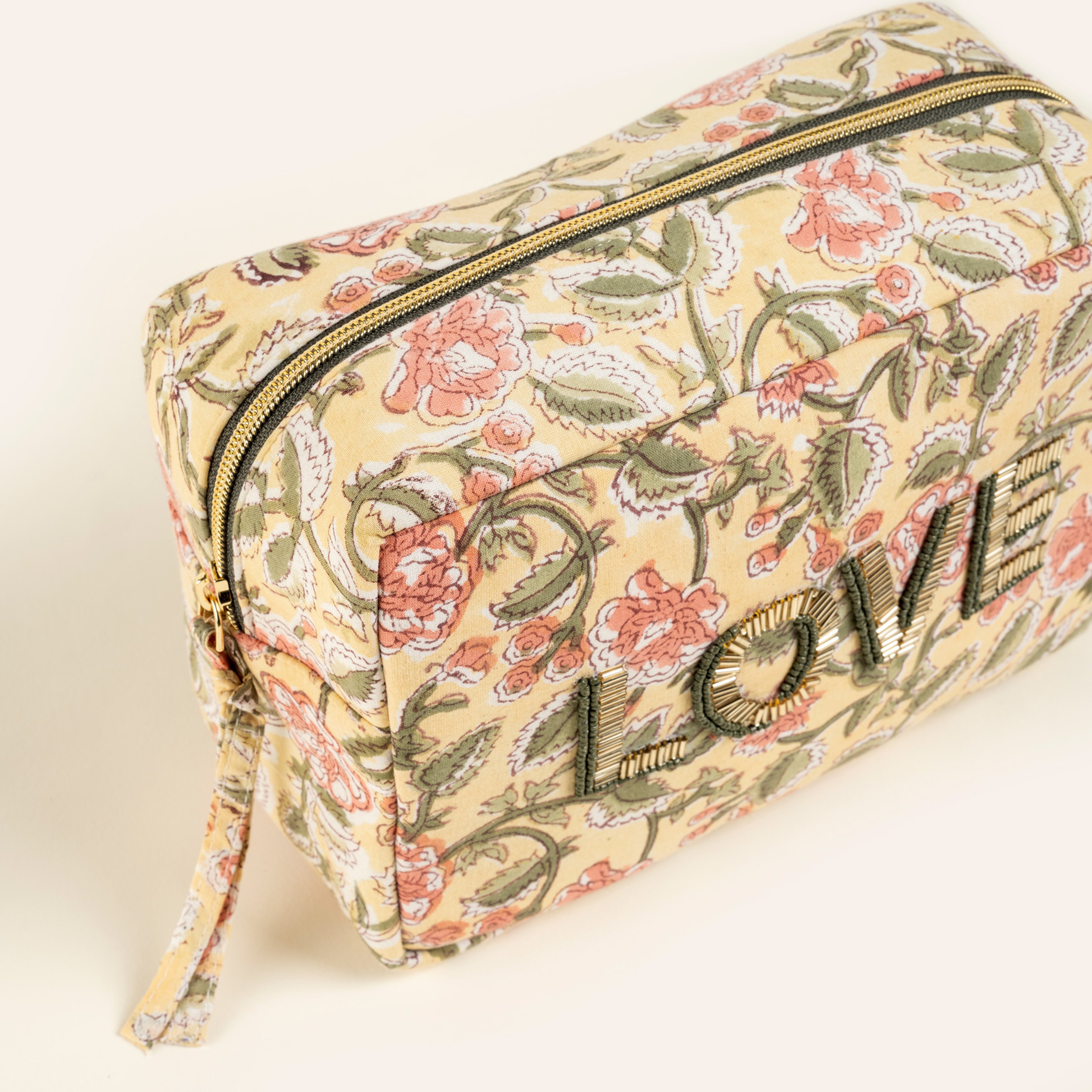 Delhı Nakışlı El Baskısı Büyük Boy Pamuk Pamuk Makyaj Çantası 23x14 Cm Renkli