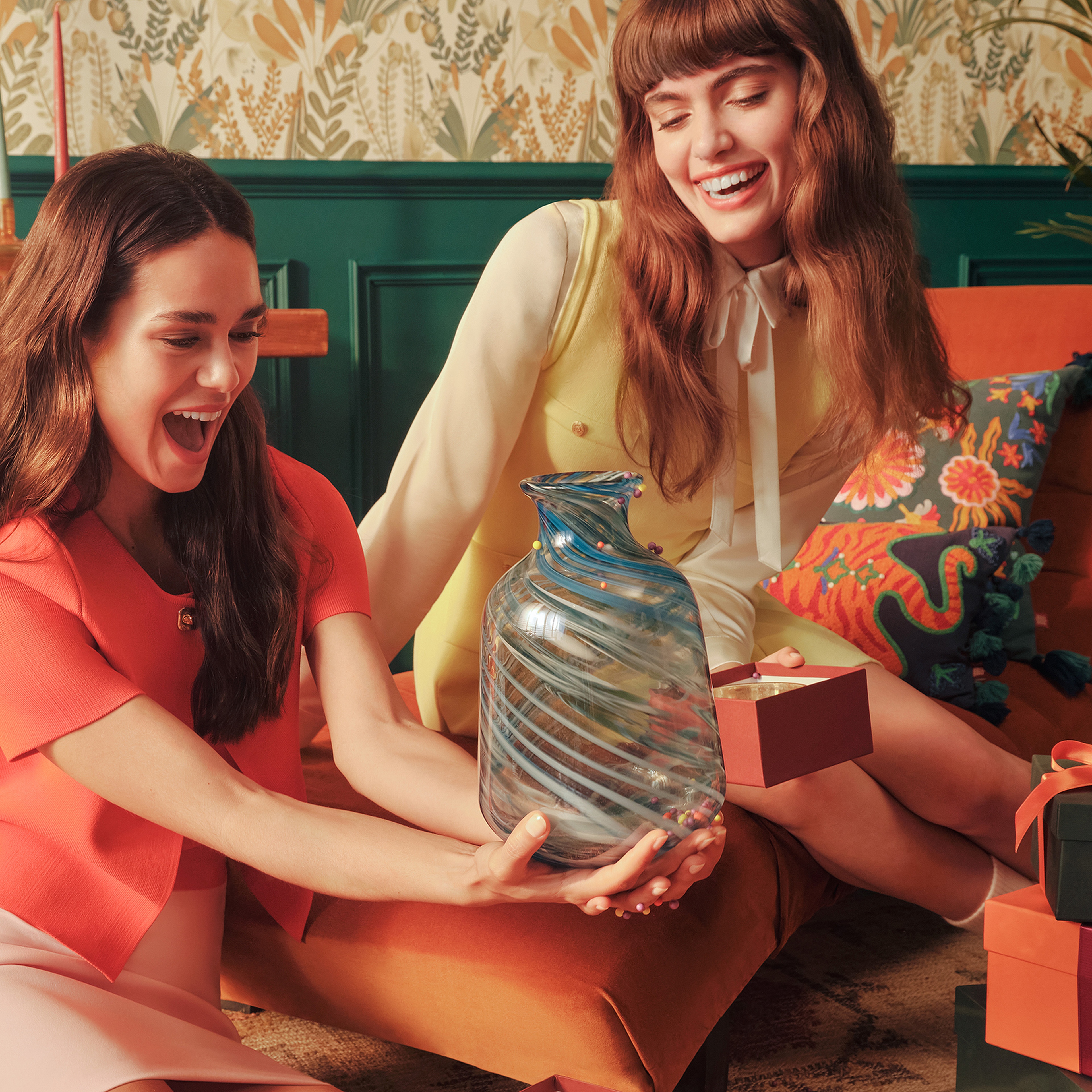 Macau Cam Vazo 17x17x26 Cm Mavi