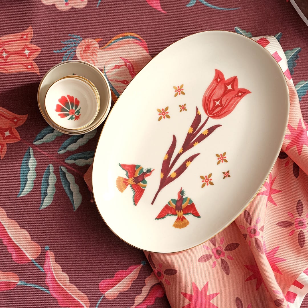 Gediz Porselen Oval Tabak 26 Cm Renkli