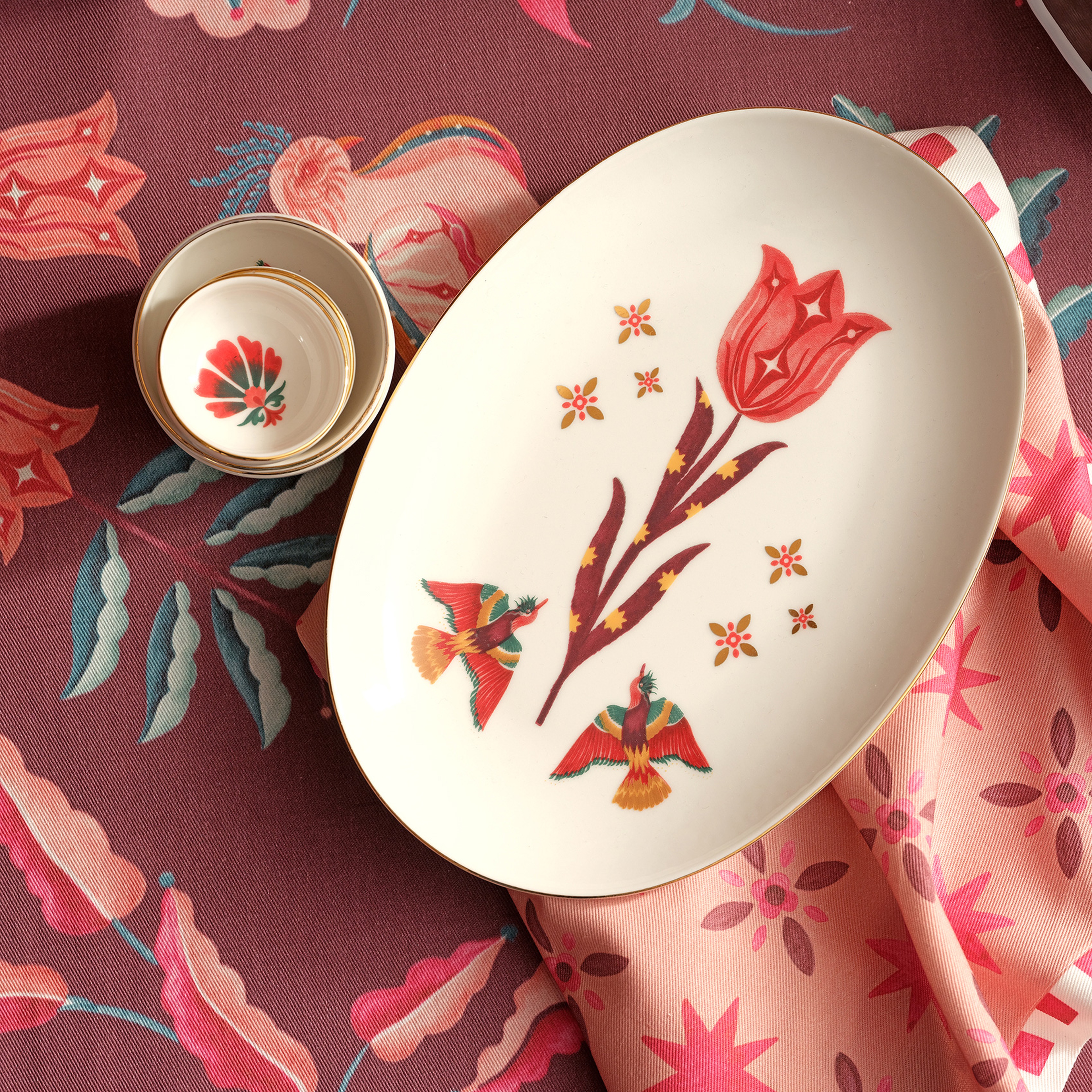 Gediz Porselen Oval Tabak 26 Cm Renkli