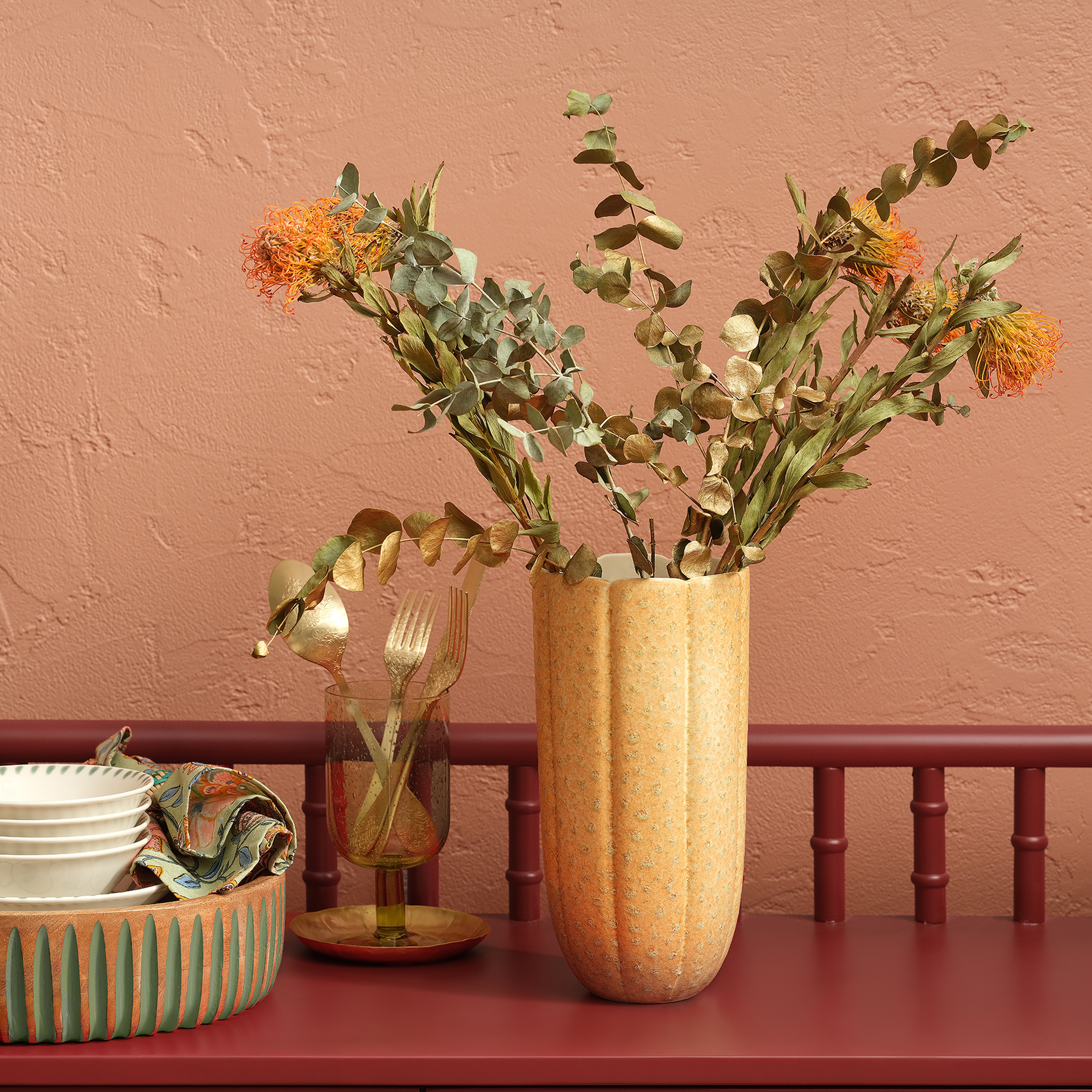 Lızbon Earthenware Vazo 13x13x26,5 Cm Sarı