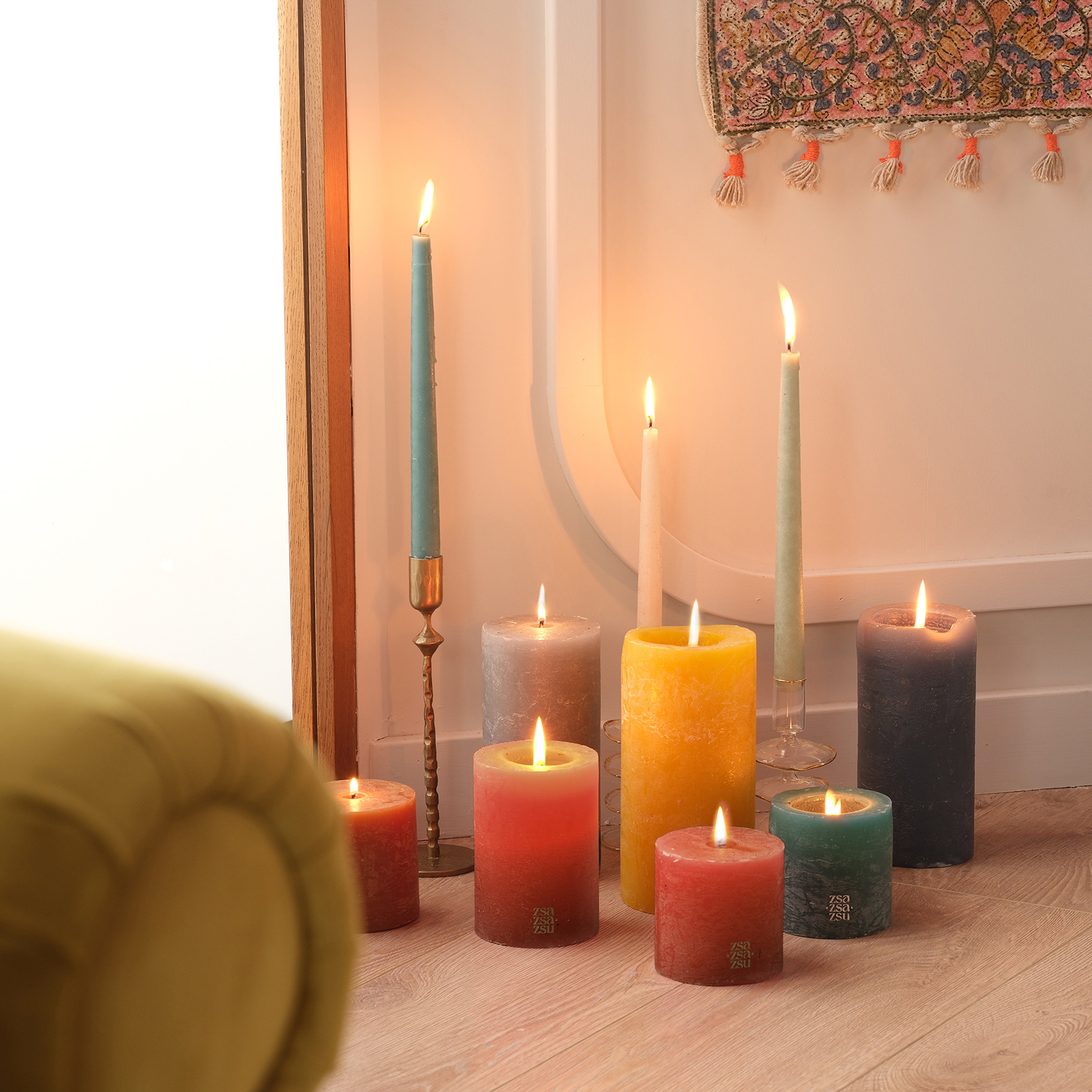 Deurne Parafın Mum 9x9x19 Cm Fuşya