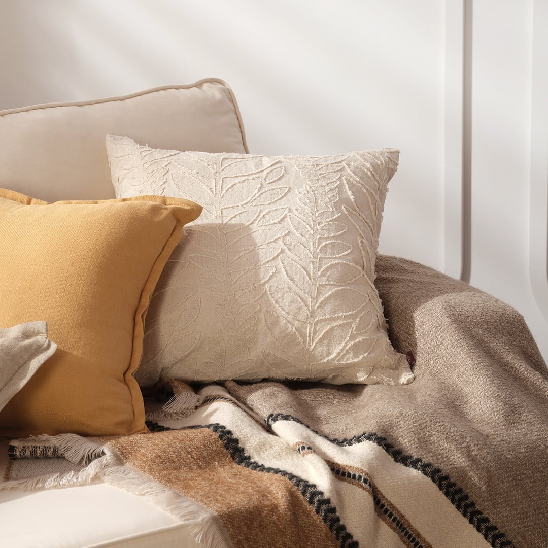 Uttar Nakışlı Pamuk %100 Pamuk Kırlent 50x50 Cm Natural