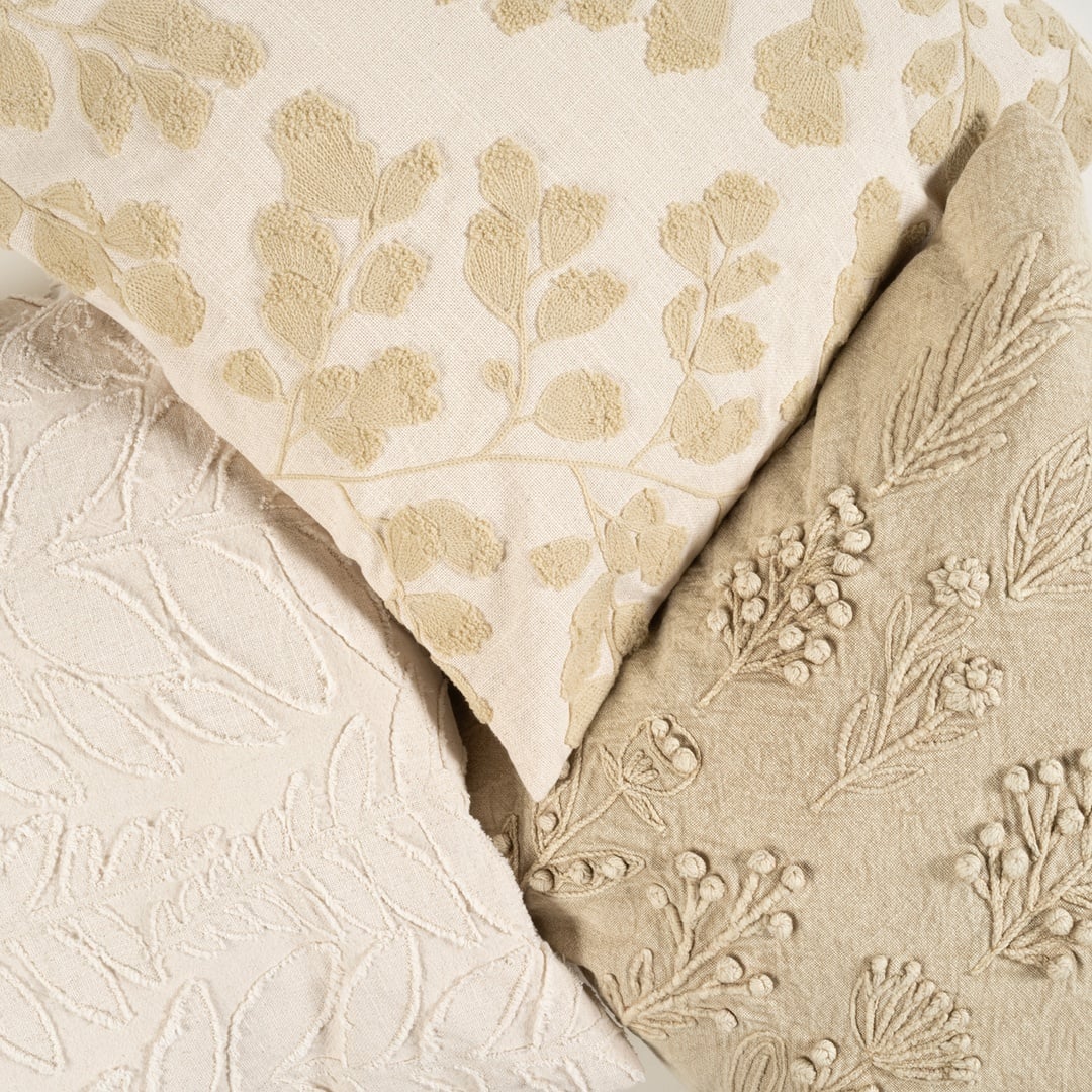 Uttar Nakışlı Pamuk %100 Pamuk Kırlent 50x50 Cm Natural