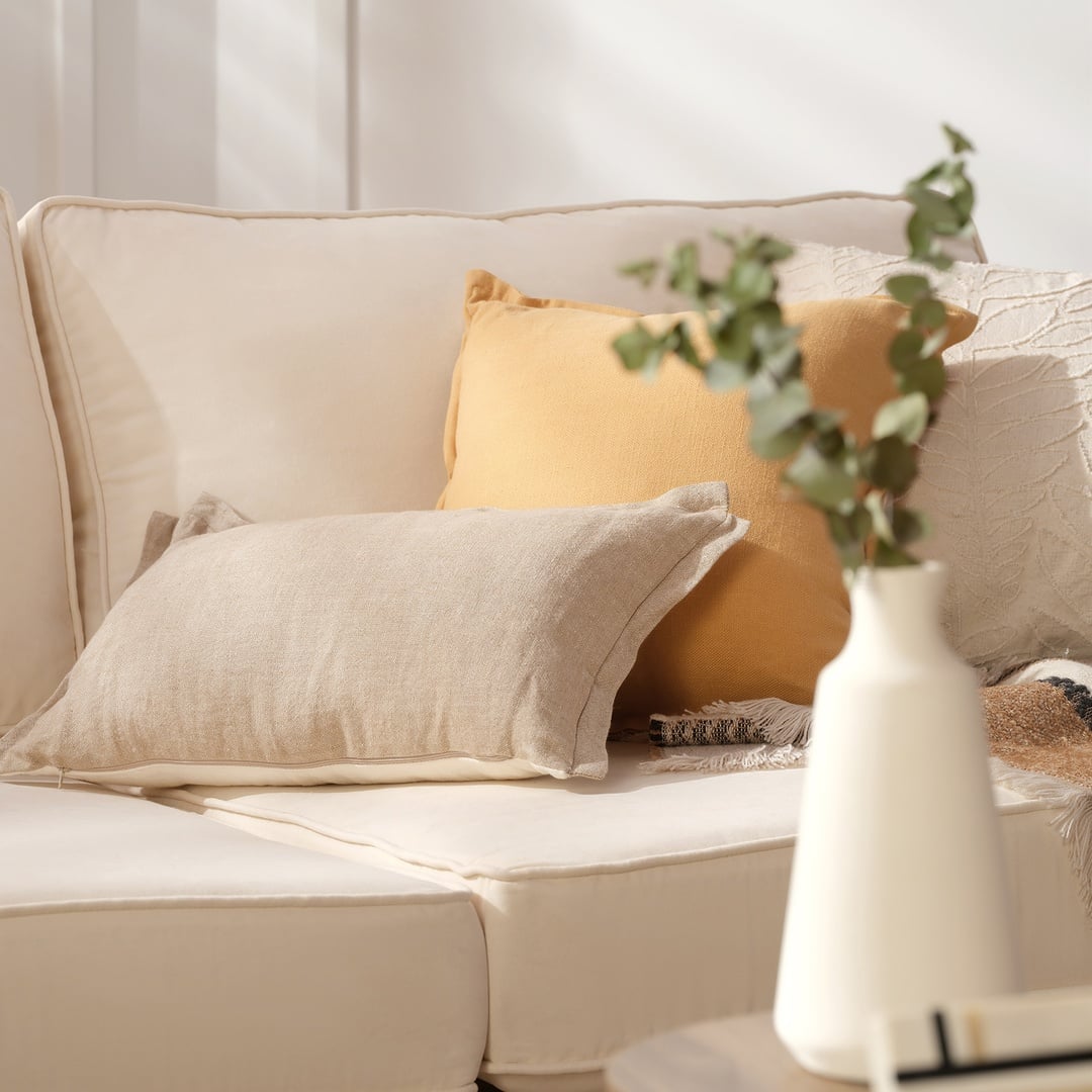 Nilüfer Çift Taraflı Keten %100 Keten Dolgulu Kırlent 30x50 Cm Ekru - Krem