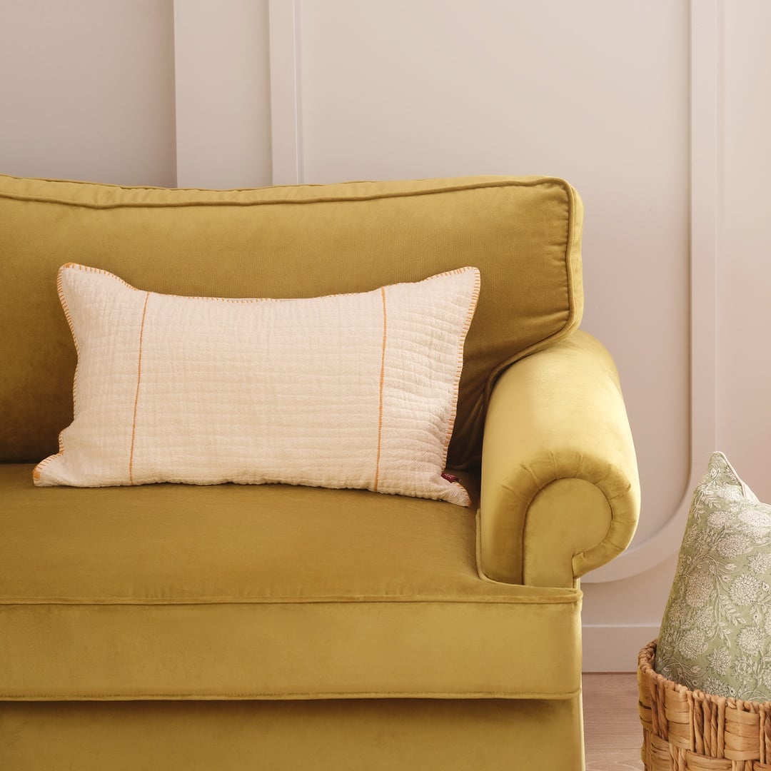 Nilüfer Çoban Dikişli Pamuk %100 Pamuk Dolgulu Kırlent 40x60 Cm Ekru - Sarı