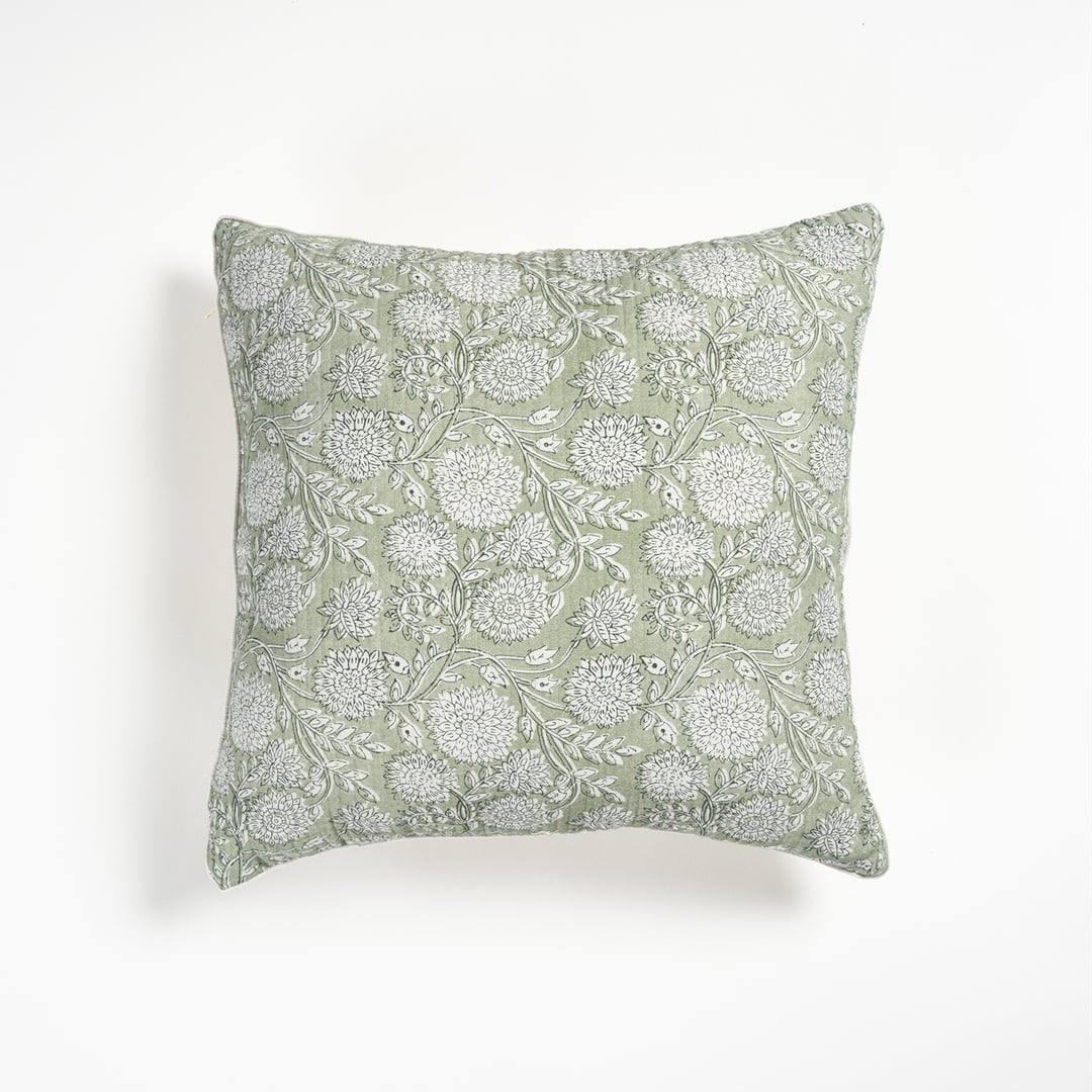 Nilüfer Baskılı Pamuk %100 Pamuk Dolgulu Kırlent 55x55 Cm Yeşil