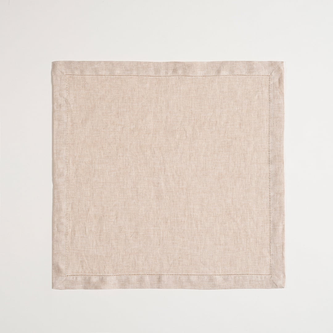 Nilüfer Antik Dikişli Keten %100 Keten Peçete 45x45 Cm Bej