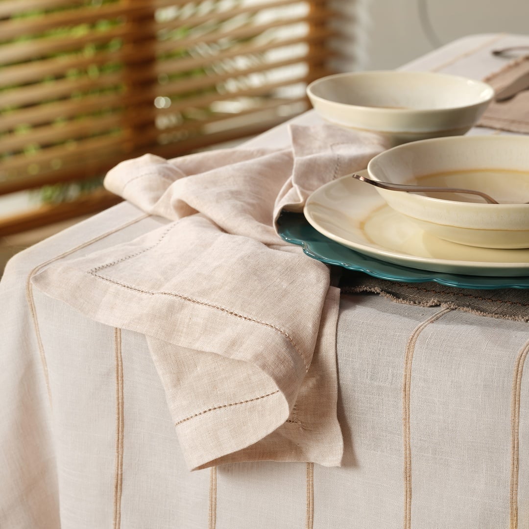 Nilüfer Antik Dikişli Keten %100 Keten Peçete 45x45 Cm Bej