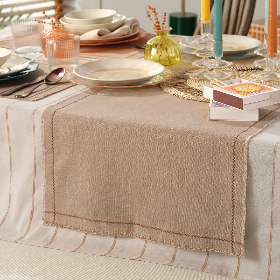 Nilüfer Nakışlı Viskon Pamuk Pamuk Viskon Runner 50x180 Cm Bej