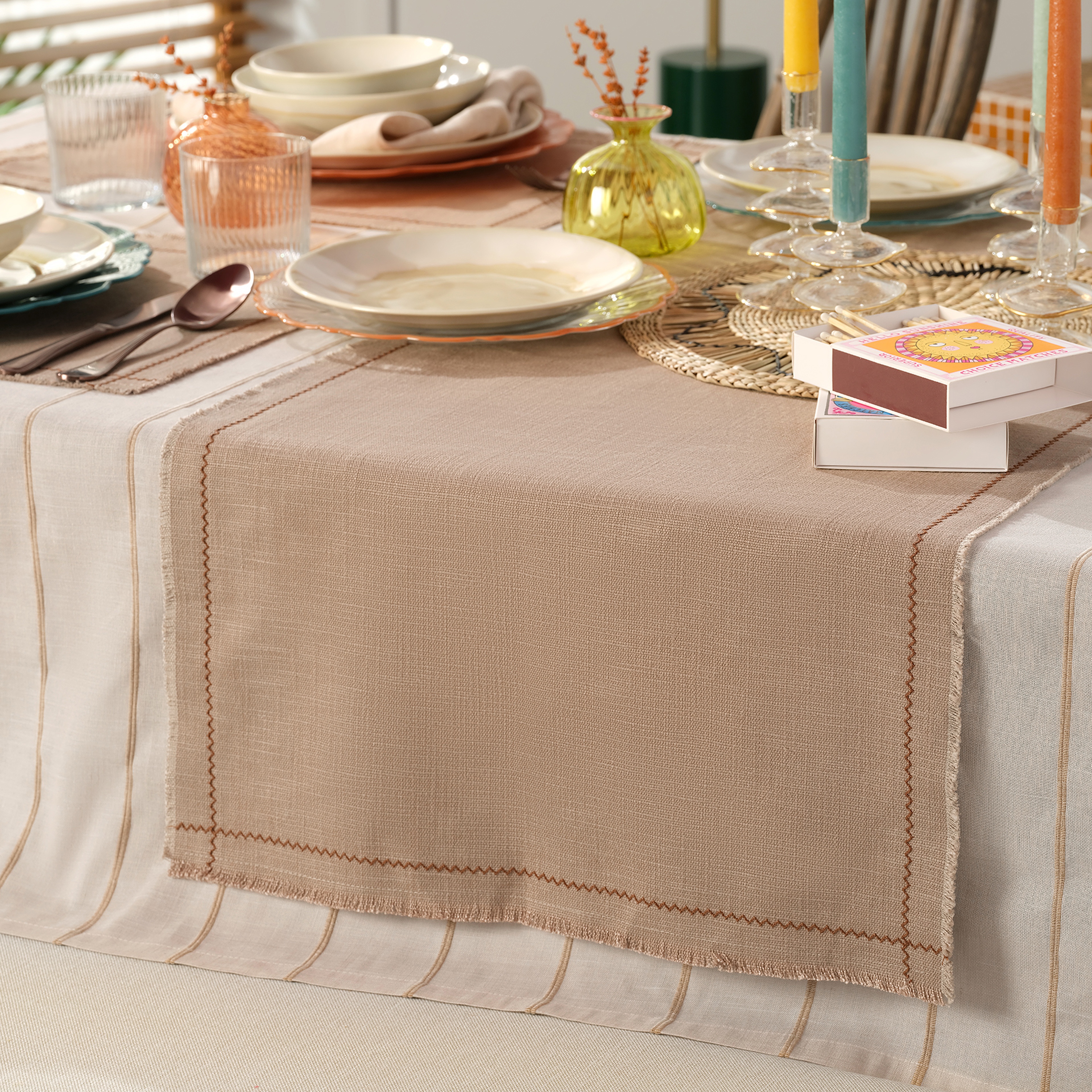 Nilüfer Nakışlı Viskon Pamuk Pamuk Viskon Runner 50x180 Cm Bej