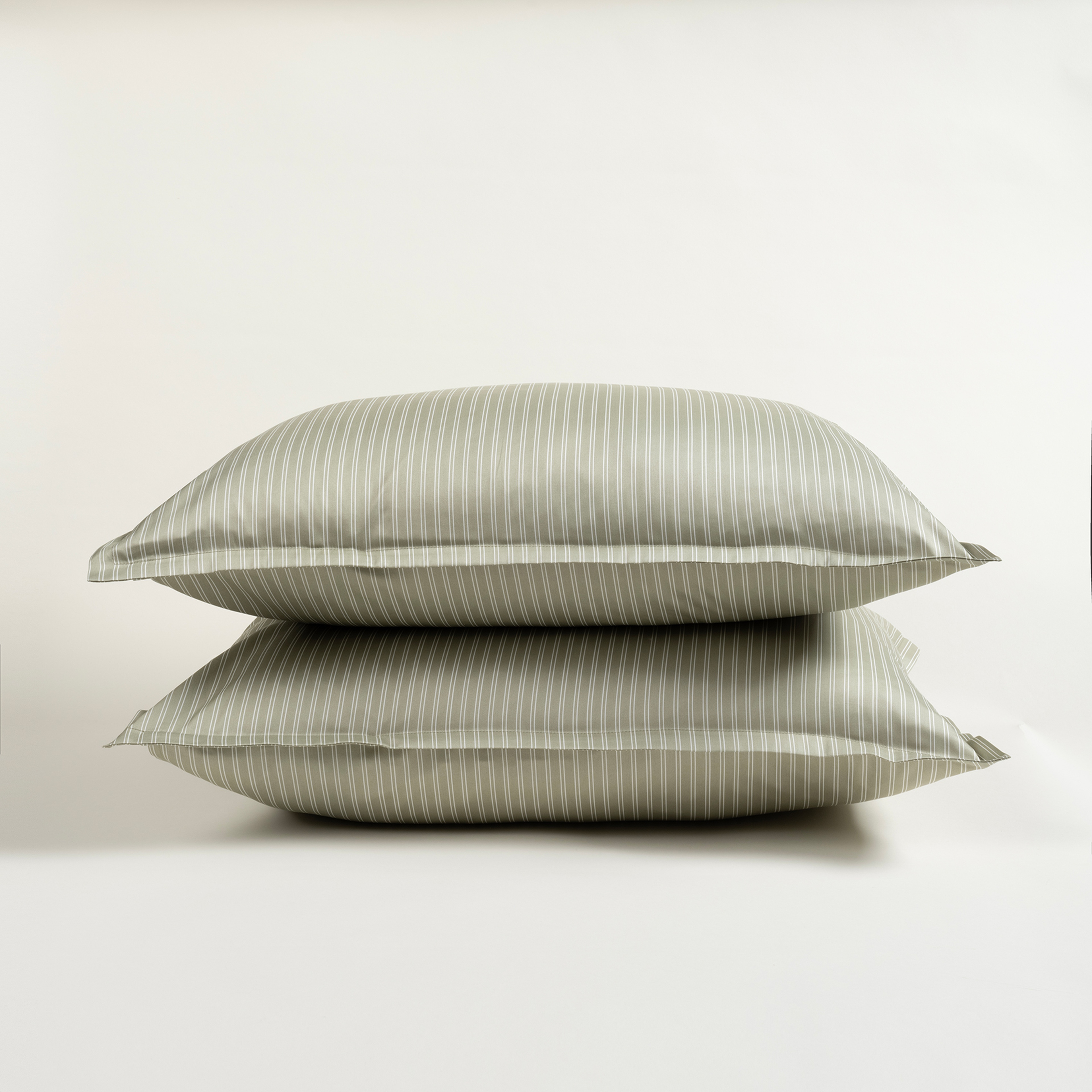 Solıd 300 Tc Çizgili 2'li Pamuk Saten %100 Pamuk Saten Yastık Kılıfı 50x70+2 Cm Yeşil