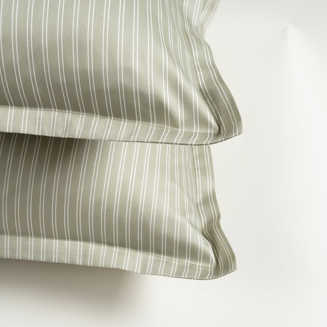 Solıd 300 Tc Çizgili 2'li Pamuk Saten %100 Pamuk Saten Yastık Kılıfı 50x70+2 Cm Yeşil