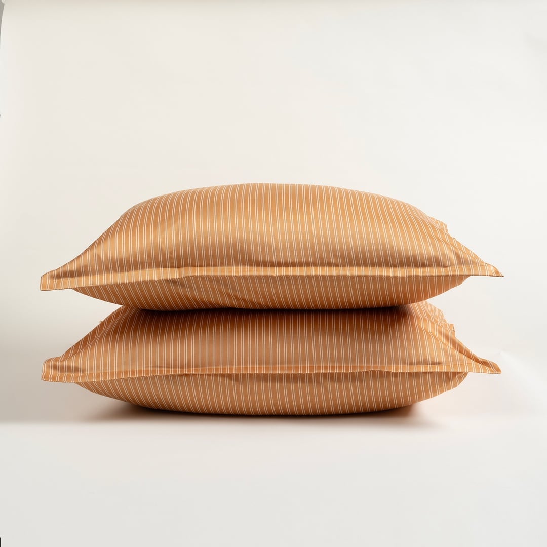 Solıd 300 Tc Çizgili 2'li Pamuk Saten %100 Pamuk Saten Yastık Kılıfı 50x70+2 Cm Tarçın