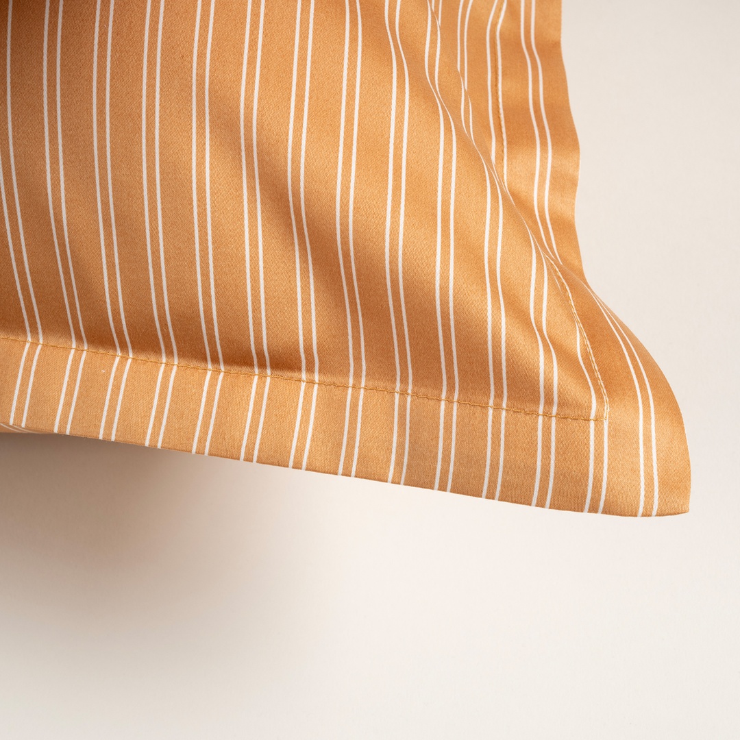 Solıd 300 Tc Çizgili 2'li Pamuk Saten %100 Pamuk Saten Yastık Kılıfı 50x70+2 Cm Tarçın