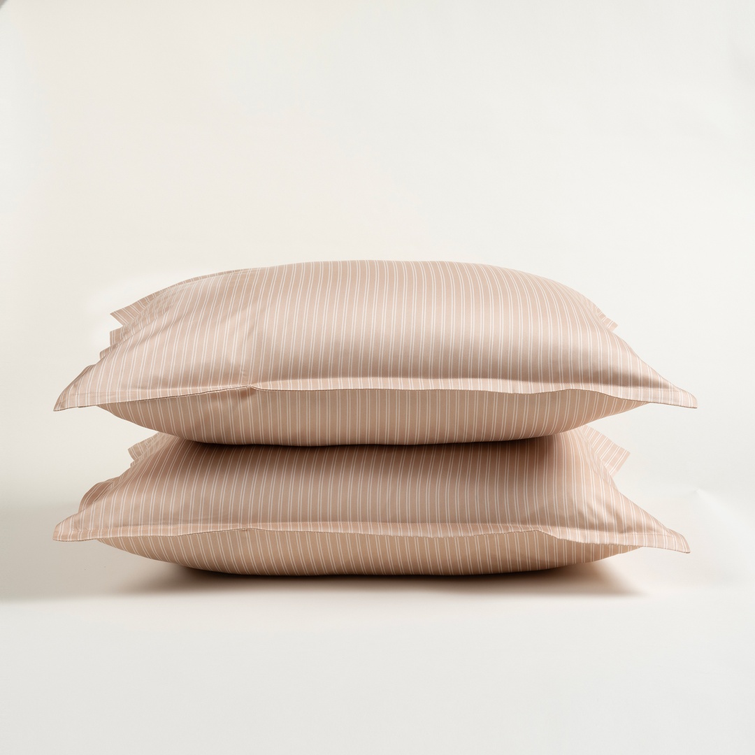 Solıd 300 Tc Çizgili 2'li Pamuk Saten %100 Pamuk Saten Yastık Kılıfı 50x70+2 Cm Kum Rengı