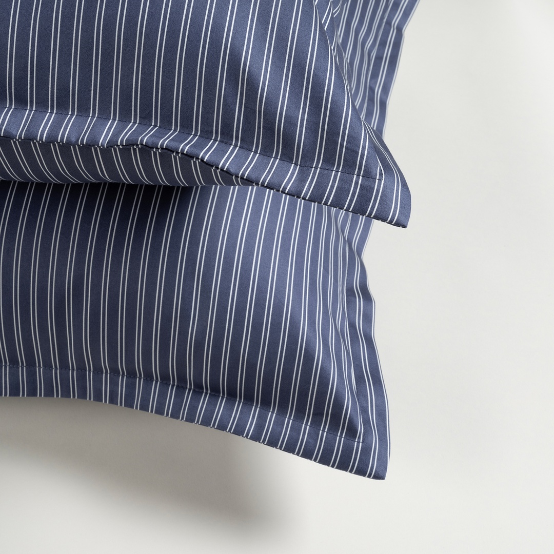 Solıd 300 Tc Çizgili 2'li Pamuk Saten %100 Pamuk Saten Yastık Kılıfı 50x70+2 Cm Lacivert