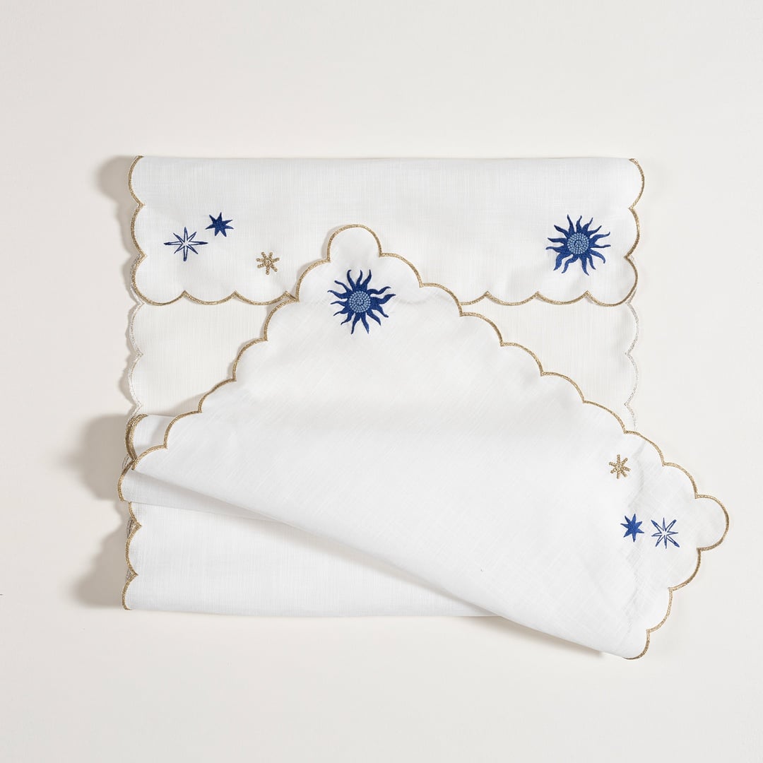 Prusa Nakışlı Polyester %100 Polyester Runner 50x180 Cm Beyaz