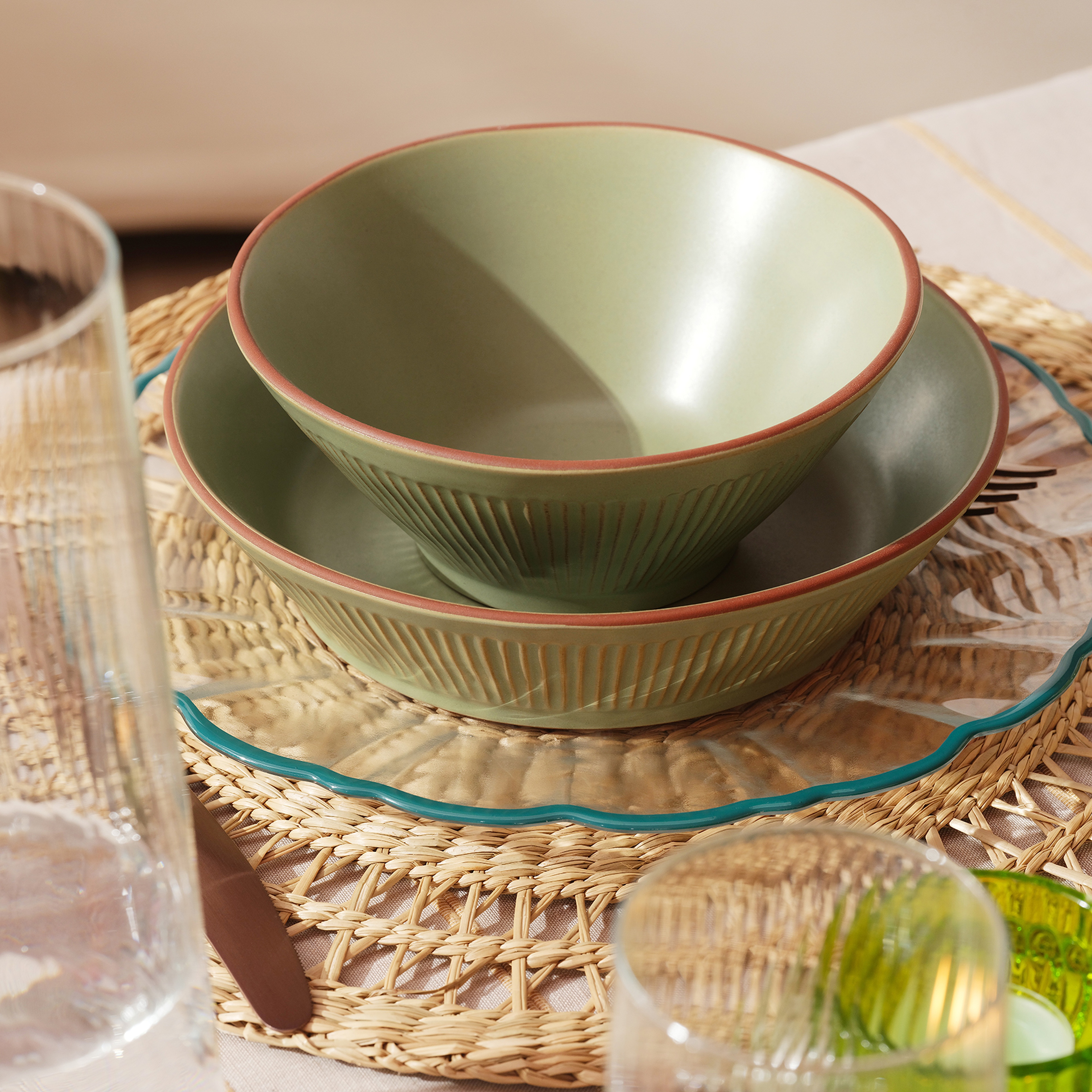 Lılıng Renkli Kil Kase 16 Cm Yeşil