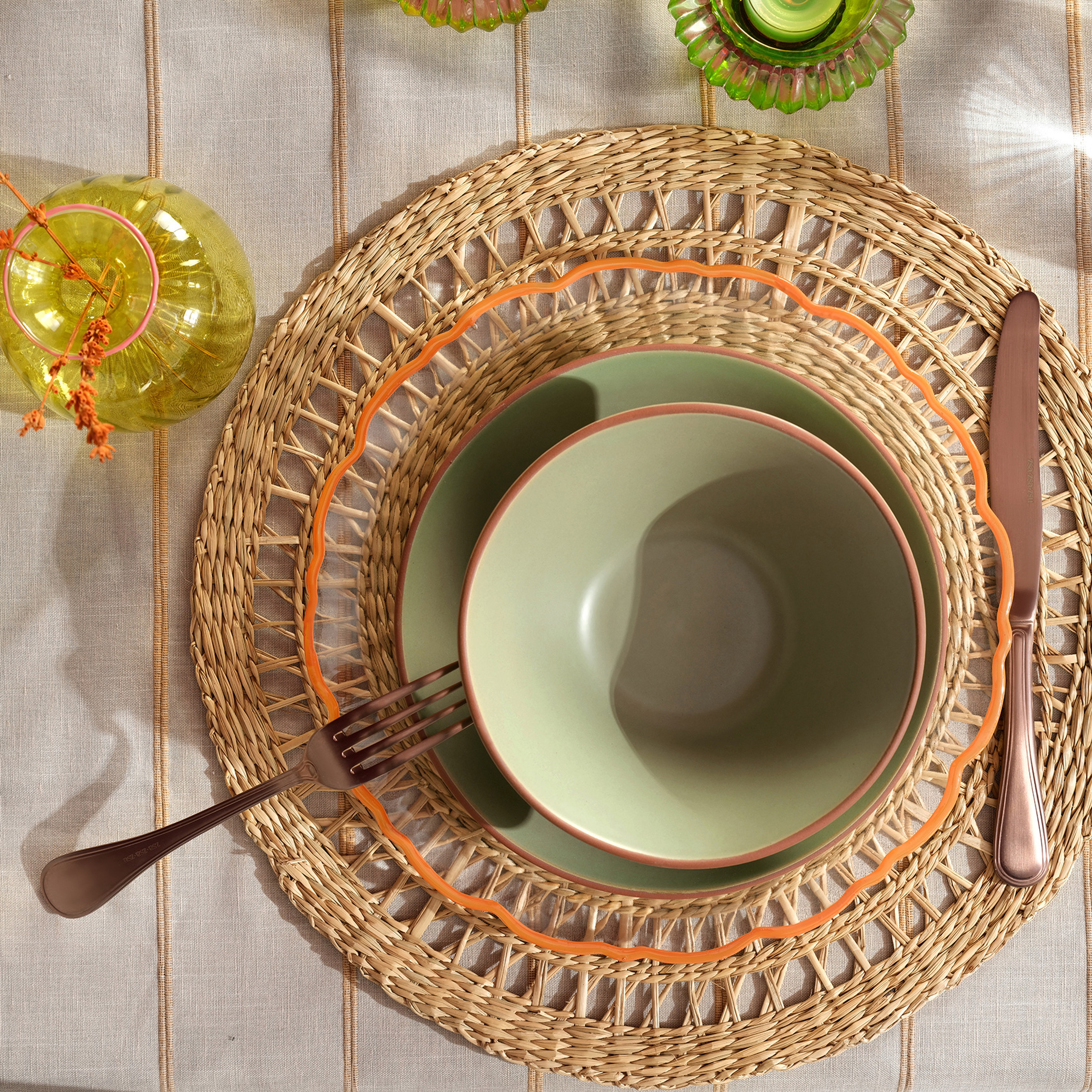 Lılıng Renkli Kil Kase 16 Cm Yeşil