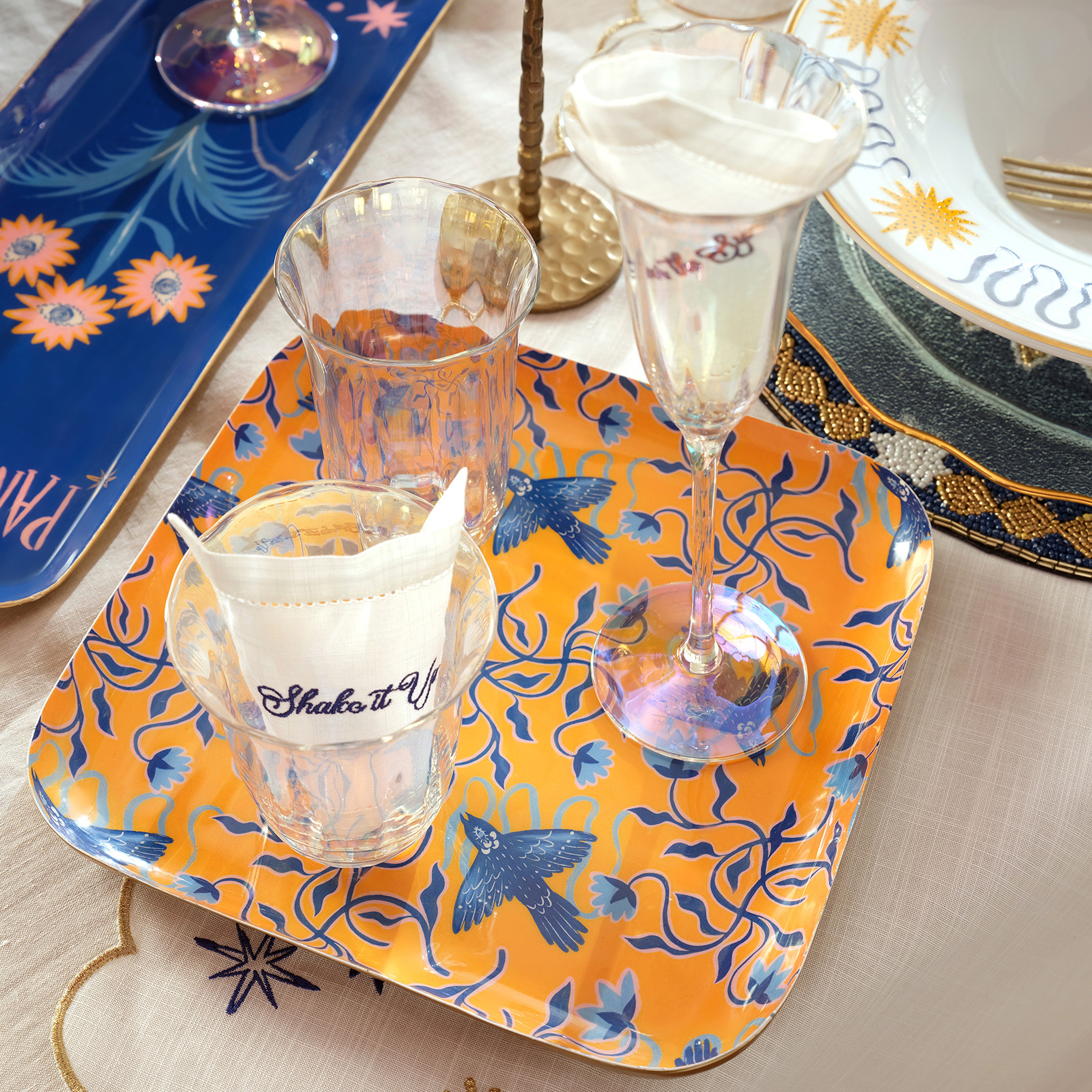 Nanpur Metal Dekoratif Tepsi 25.5x25.5x2.54 Sarı