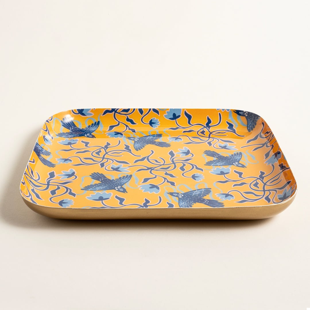 Nanpur Metal Dekoratif Tepsi 25.5x25.5x2.54 Sarı