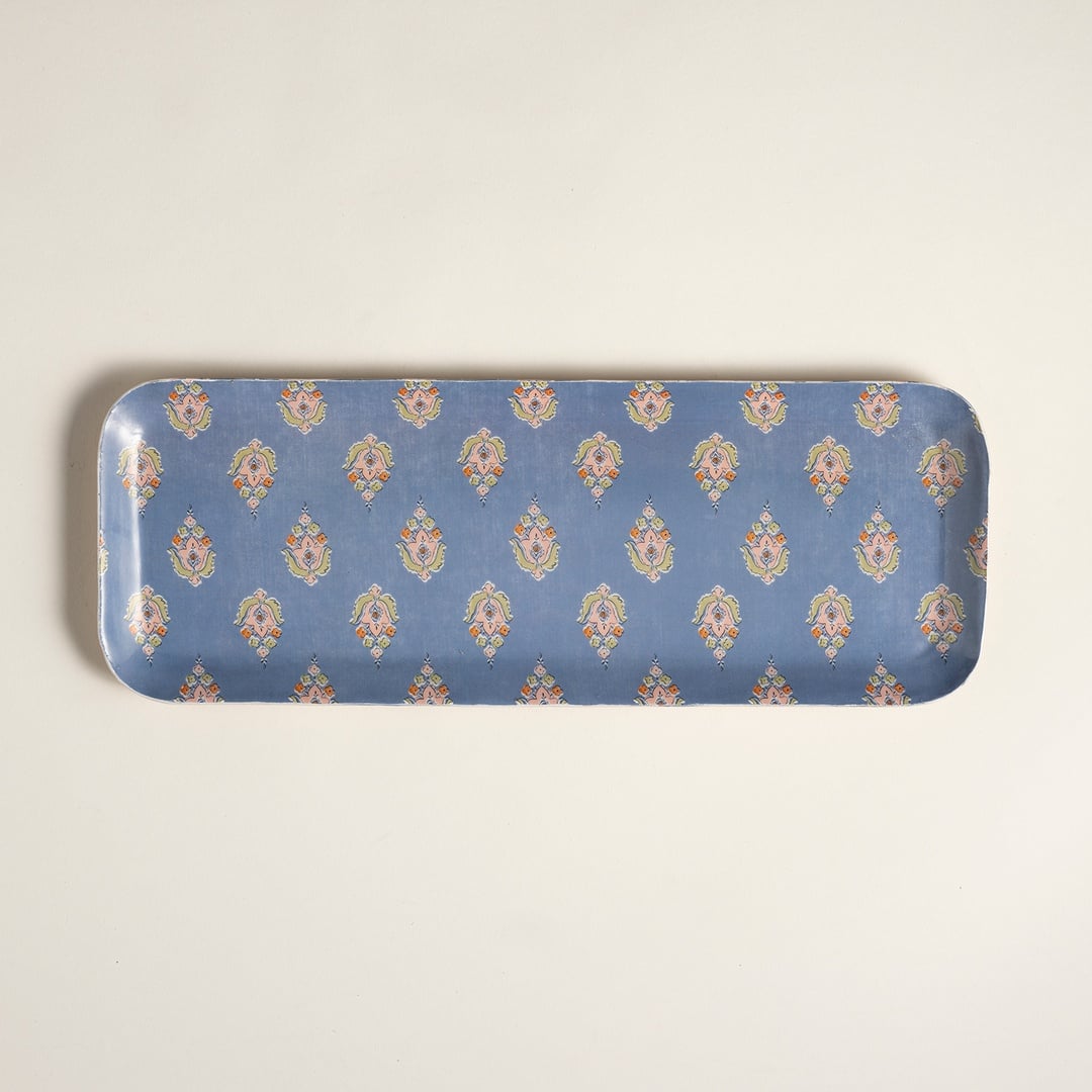 Nanpur Metal Dekoratif Tepsi 42x15.25x1.9 Cm Mavi