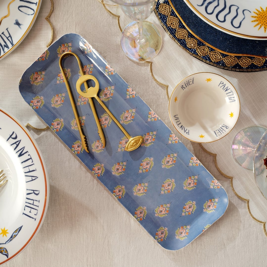 Nanpur Metal Dekoratif Tepsi 42x15.25x1.9 Cm Mavi