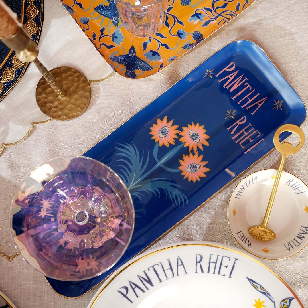 Nanpur Metal Dekoratif Tepsi 42x15.25x1.9 Cm Lacivert