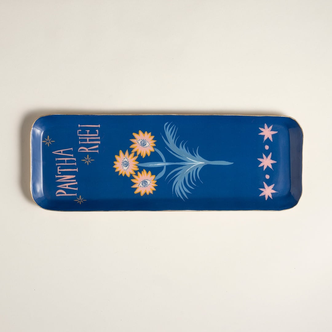 Nanpur Metal Dekoratif Tepsi 42x15.25x1.9 Cm Lacivert