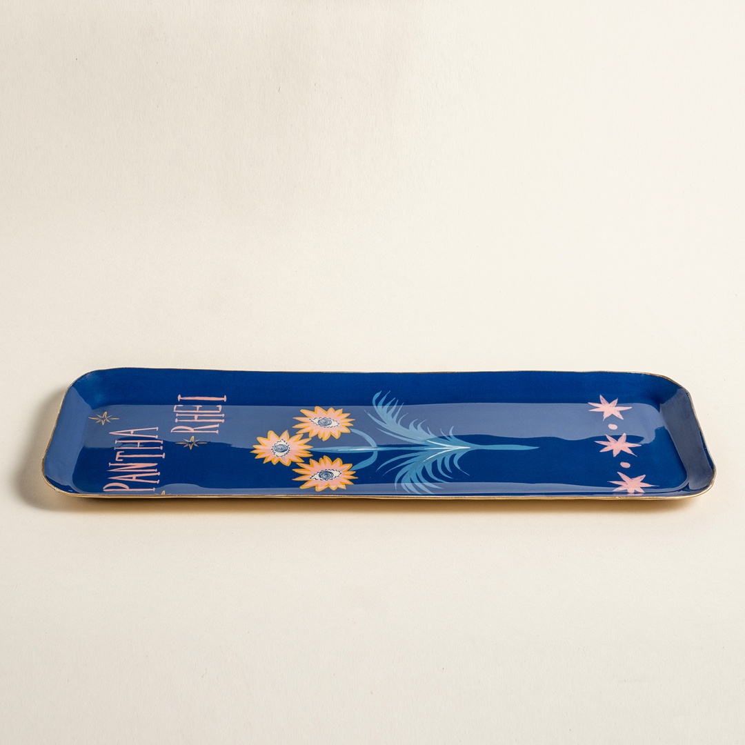 Nanpur Metal Dekoratif Tepsi 42x15.25x1.9 Cm Lacivert